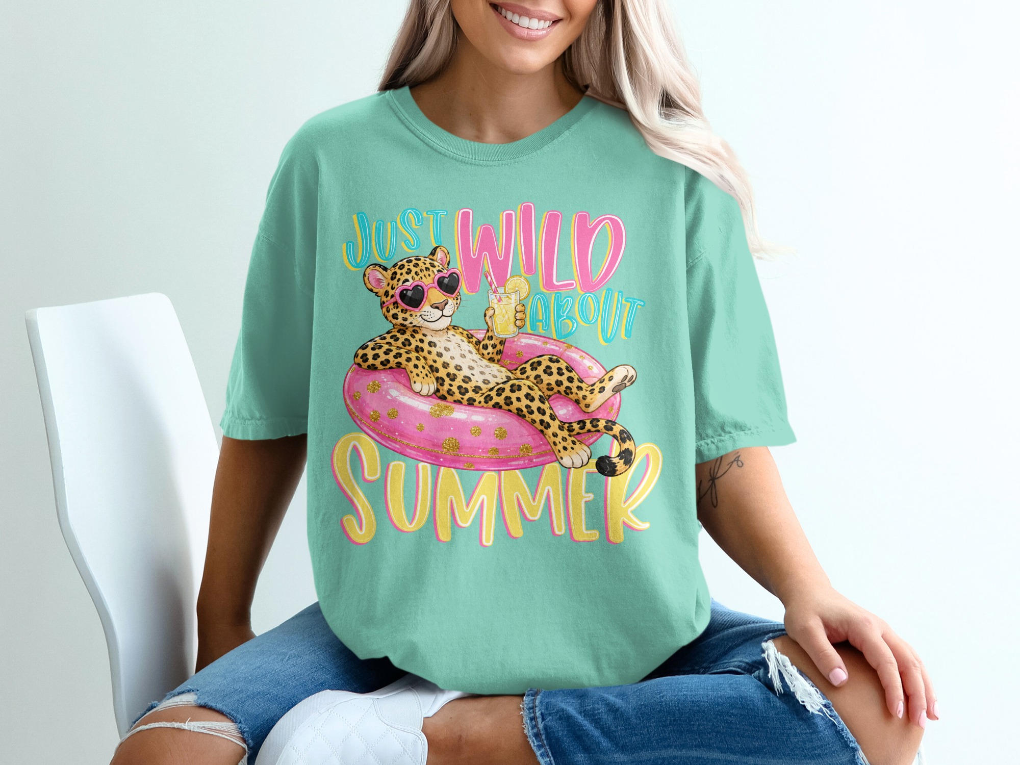 Just Wild About Summer T-Shirt, Cute Leopard Print Vacation Tee, Fun Cheetah Pool Float Shirt, Y2K Summer Vibes Gift for Her - Image 10