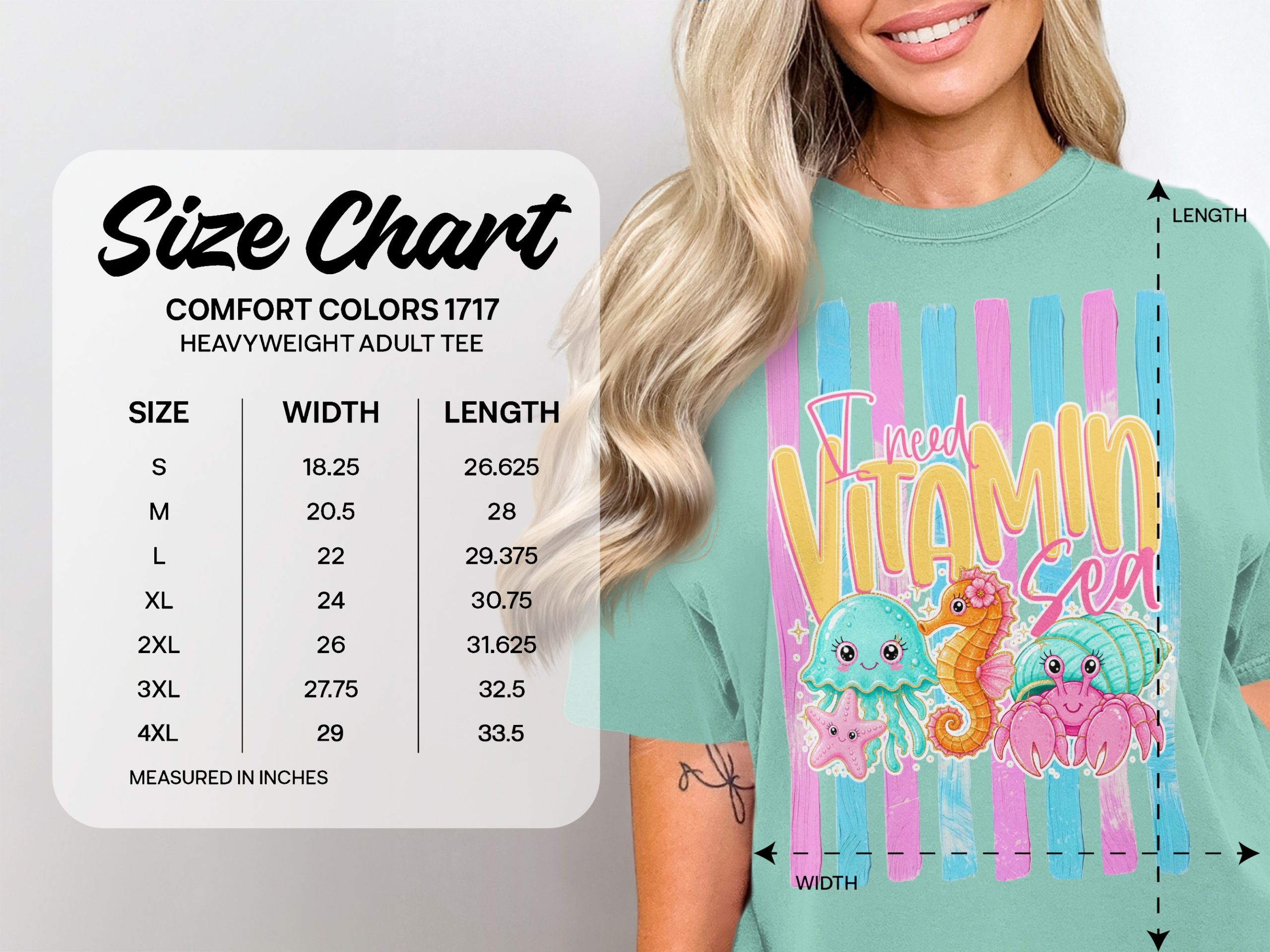 Comfort Colors® Vitamin Sea T-Shirt, Cute Ocean Animals Tee, Beach Vacation Shirt, Summer Vibes Jellyfish Seahorse Crab Gift - Image 6