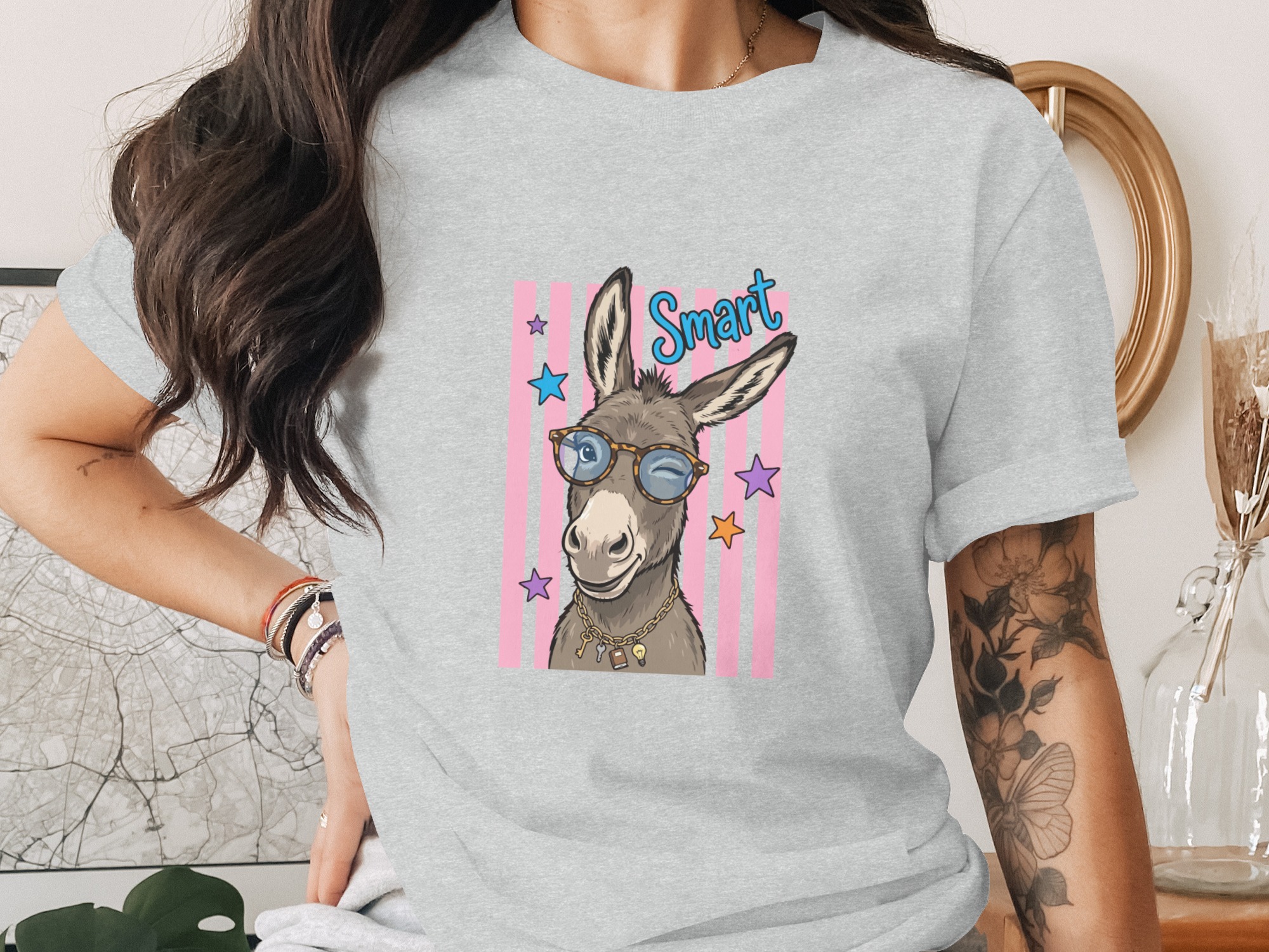 Smart Donkey T-Shirt, Nerdy Animal Graphic Tee, Witty Student Teacher Gift, Funny Book Lover Shirt, Intellectual Humor Top - Image 2