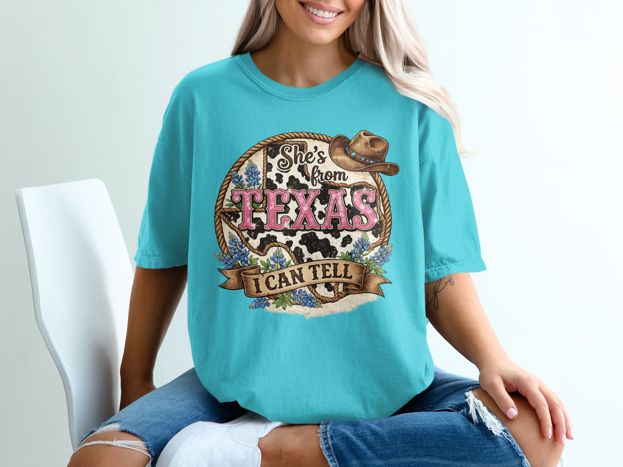 She's From Texas T-Shirt, Texas Pride Cowgirl Tee, Southern Women's Graphic Shirt, Bluebonnet Western Style Gift for Her - Image 9