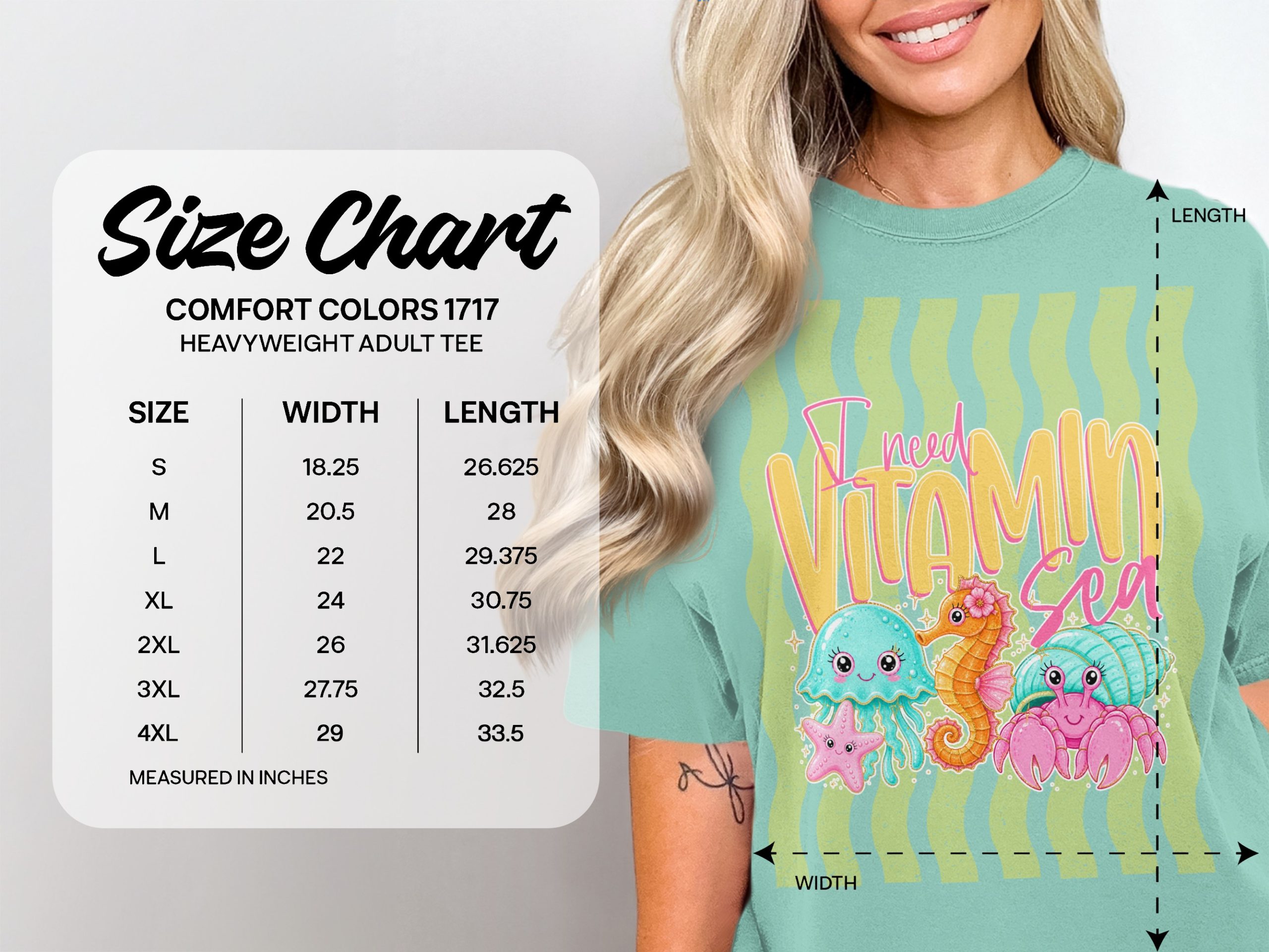 Comfort Colors® Vitamin Sea T-Shirt, Cute Ocean Animals Beach Tee, Summer Vacation Shirt, Nautical Crab Seahorse Starfish Jellyfish Gift - Image 5
