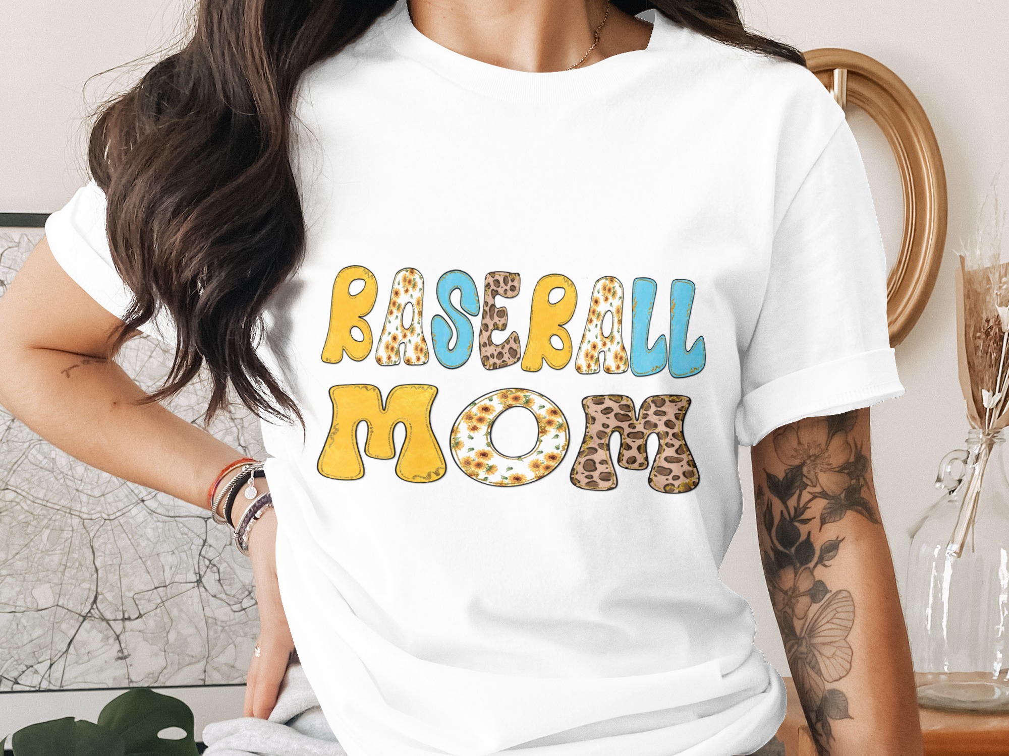 Baseball Mom SVG PNG Digital Download, Sunflower Leopard Print Sports Mom Shirt Design, Trendy Game Day Sublimation File