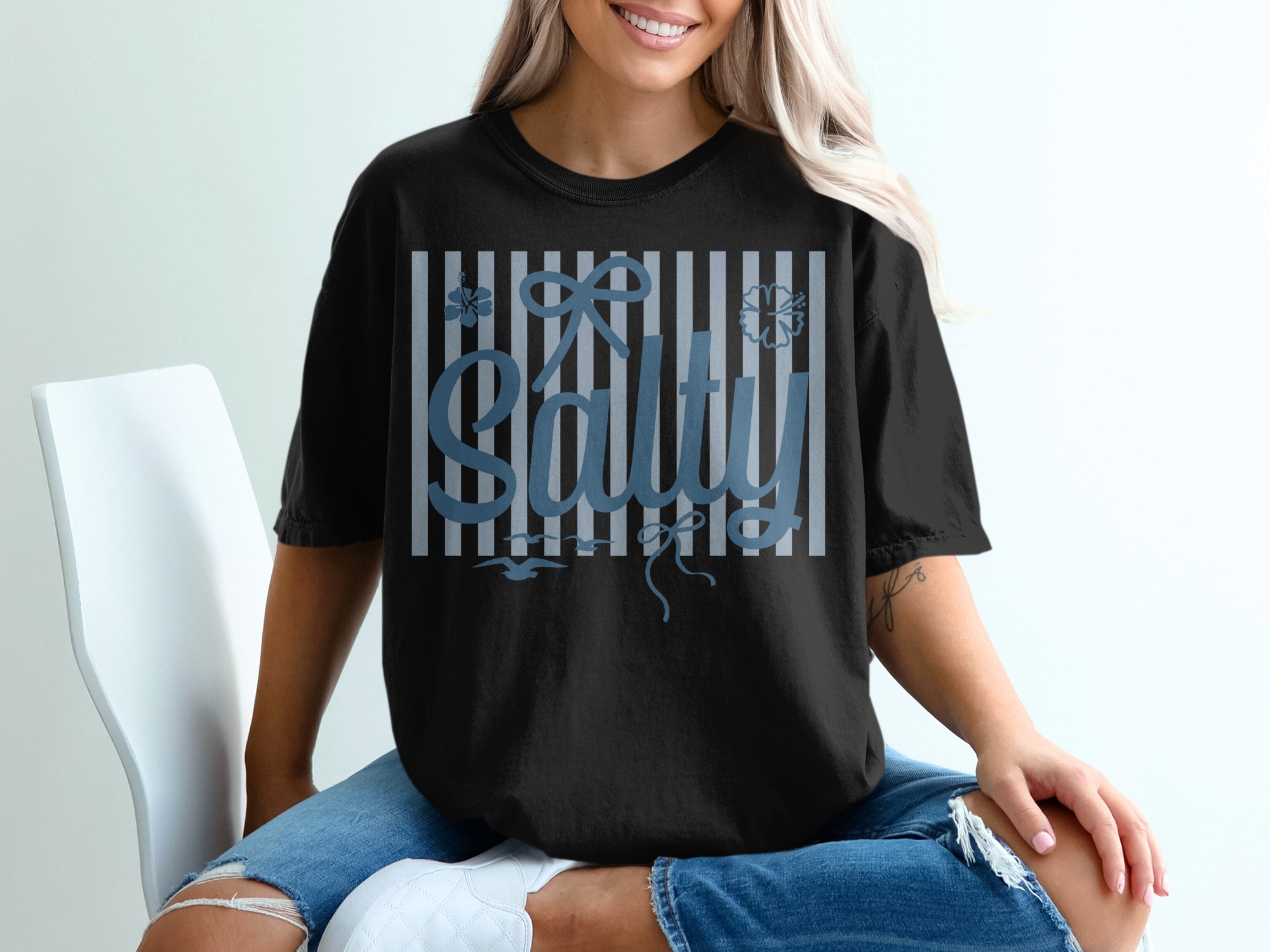 Salty T-Shirt, Beach Vacation Mode Tee, Coastal Stripe Graphic Shirt, Nautical Summer Ocean Lover Gift for Her, Beachy Top - Image 8