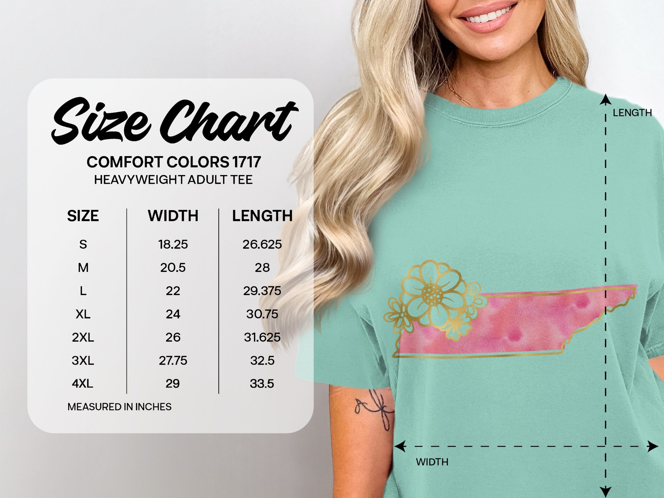 Tennessee Floral T-Shirt | Watercolor State Outline Tee with Faux Gold Print | Pink Southern Pride Shirt | Nashville Lover Gift for Her - Image 5