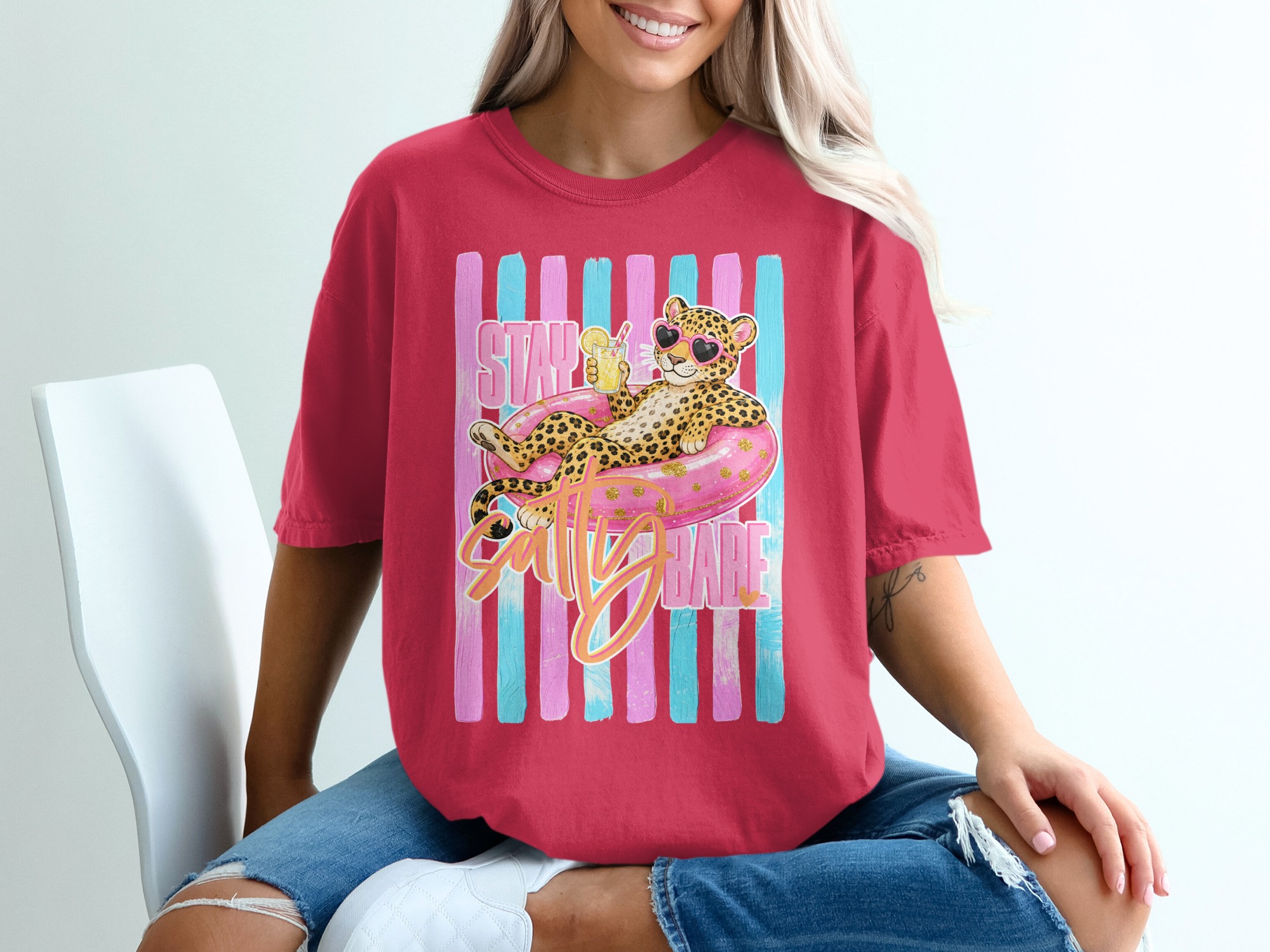 Comfort Colors ® Stay Salty Babe T-Shirt, Leopard Heart Sunglasses Summer Vacation Tee, Bachelorette Party Gift, Girls Trip Fun Leopard - Image 14