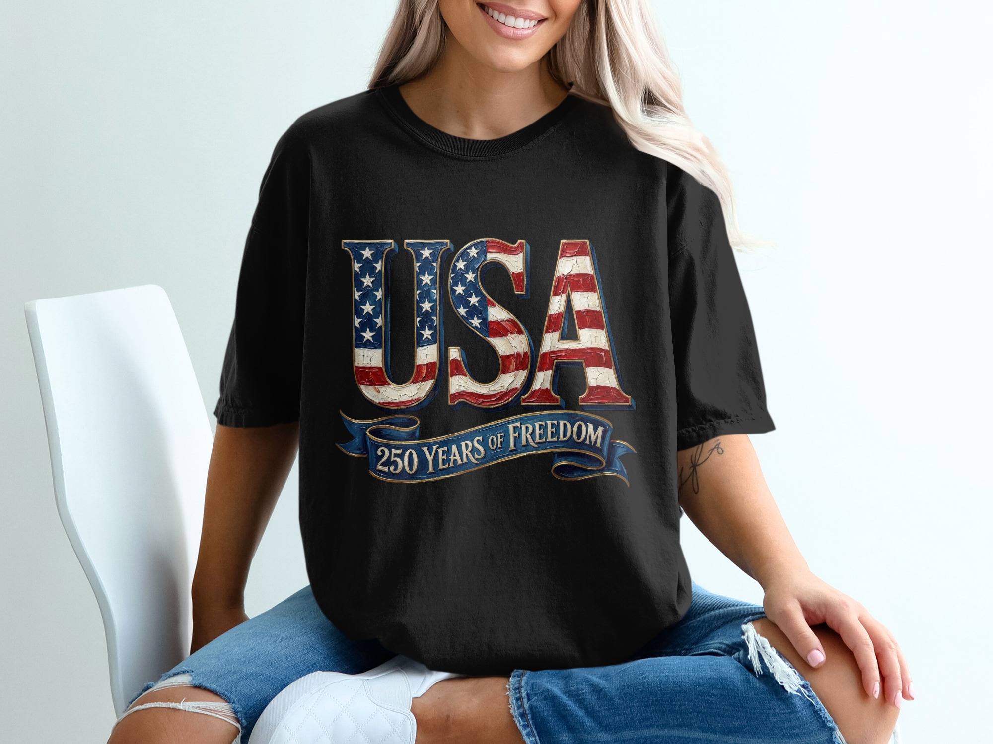 USA 250 Years of Freedom T-Shirt, Patriotic American Anniversary Tee, Vintage Flag Design, Independence Day Gift, Freedom Celebration Shirt - Image 8
