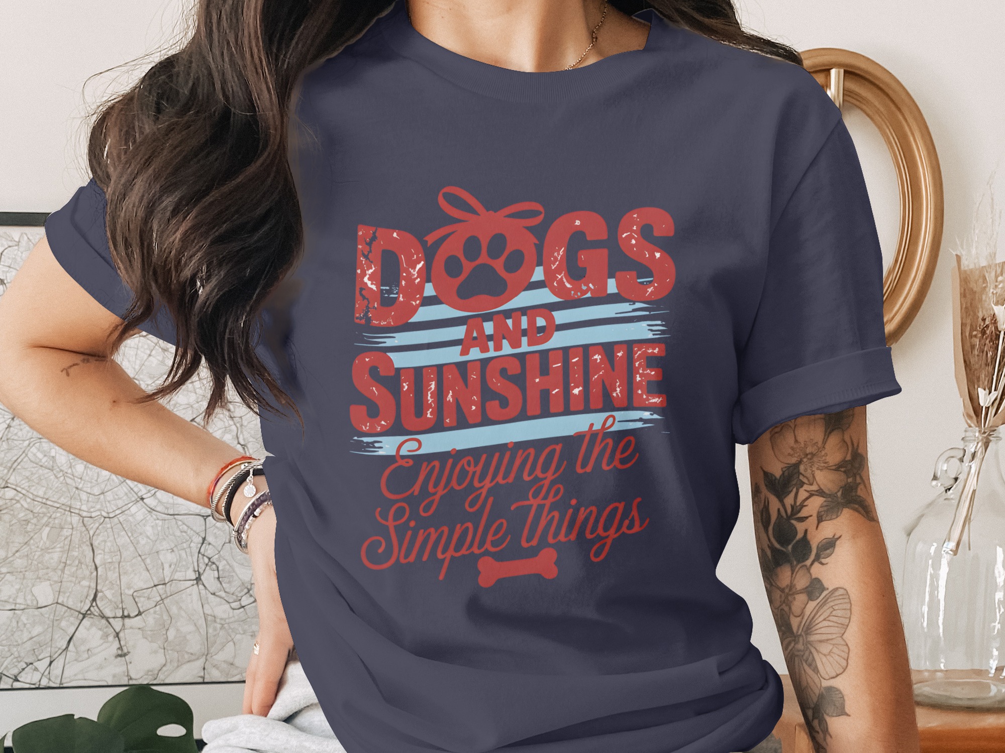 Dogs and Sunshine T-Shirt | Enjoying Simple Things Dog Lover Tee | Pet Parent Gift Shirt | Cozy Canine Life Apparel | Dog Mom Gift Top - Image 3