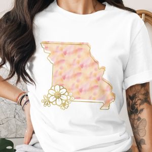 Missouri State Gold Watercolor Floral T-Shirt | MO Map Tee | Show-Me State Pride Gift for Her, Missouri Native & Resident