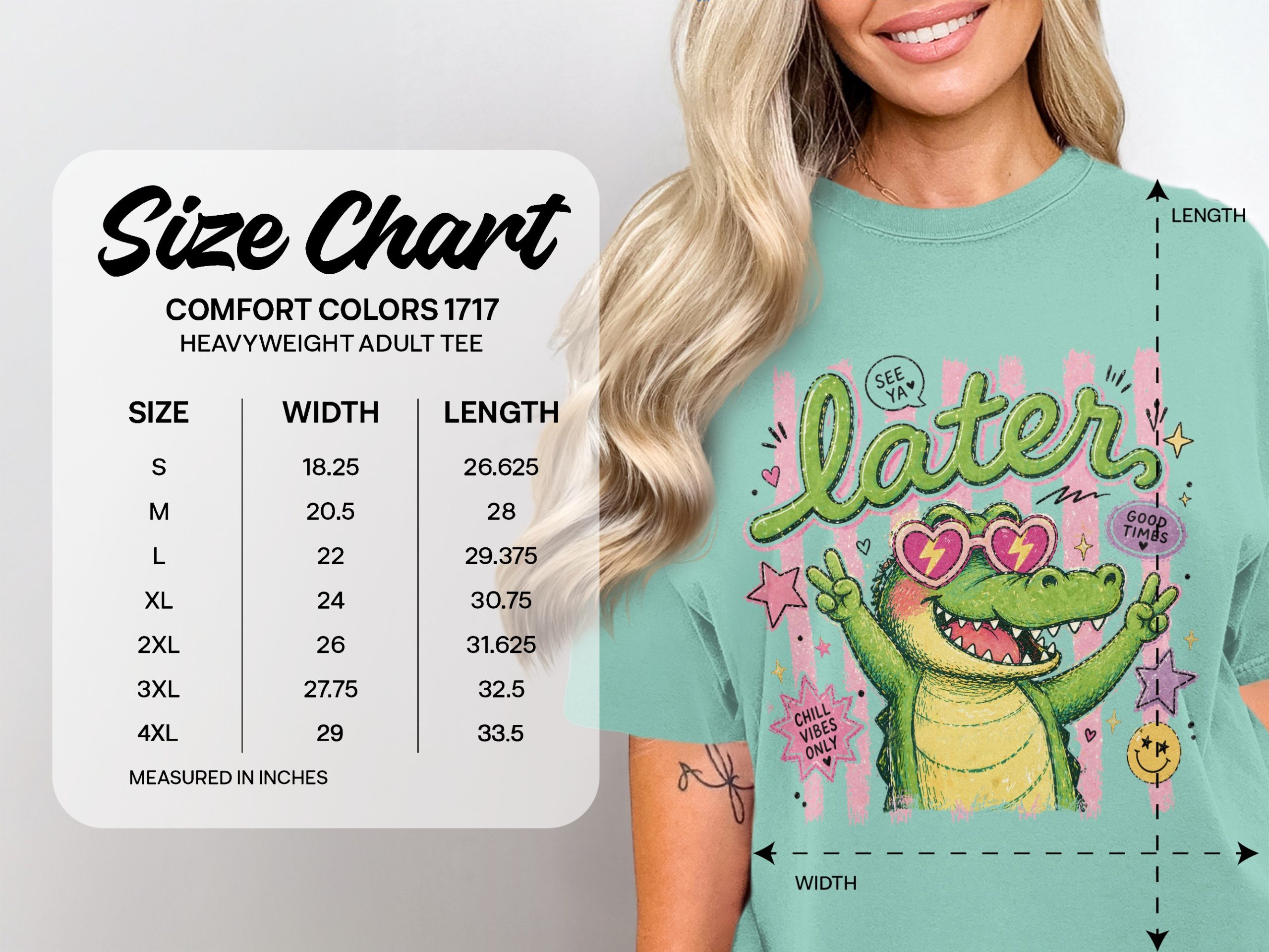 Alligator Sunglasses T-Shirt, Comfort Colors ®, Retro Crocodile Tee, Peace Sign Shirt, Y2K Good Times Vibes, Funky Graphic Summer Apparel - Image 4