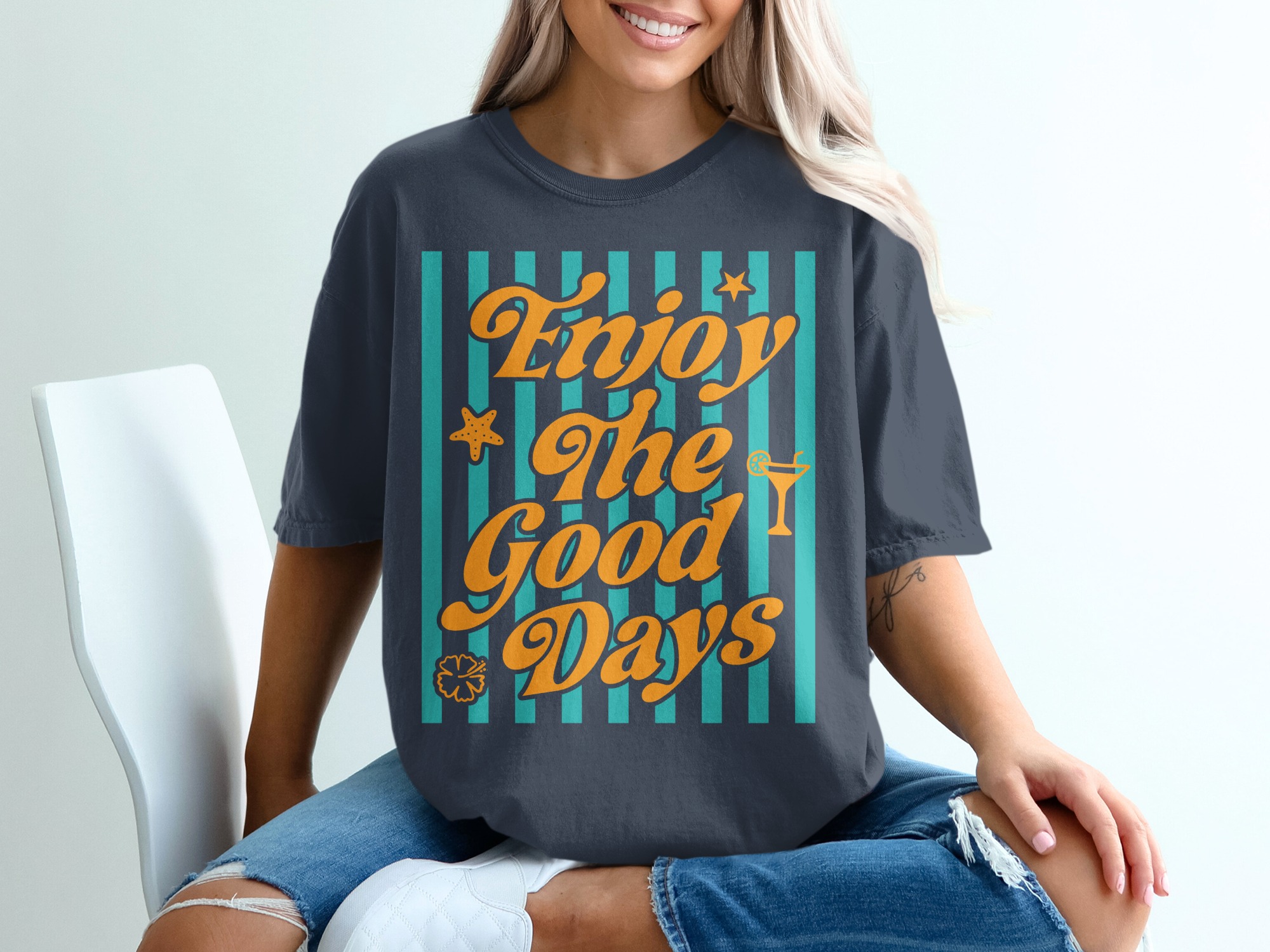 Enjoy The Good Days T-Shirt | Retro Summer Beach Vacation Tee | Positive Coastal Vibe Graphic Top | Gift for Her - Image 12
