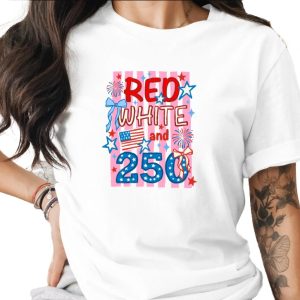 Red White and 250 T-Shirt, 250th Anniversary Patriotic Tee, USA Celebration Gift, Fourth of July Vintage Style America Shirt