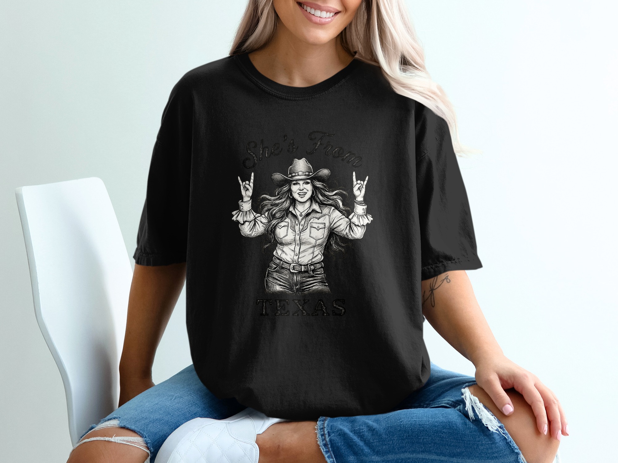 She's From Texas T-Shirt | Cowgirl Rock and Roll Tee | Southern Pride Gift for Her | Texas Girl Shirt | Nashville Concert Outfit | Rodeo - Image 8