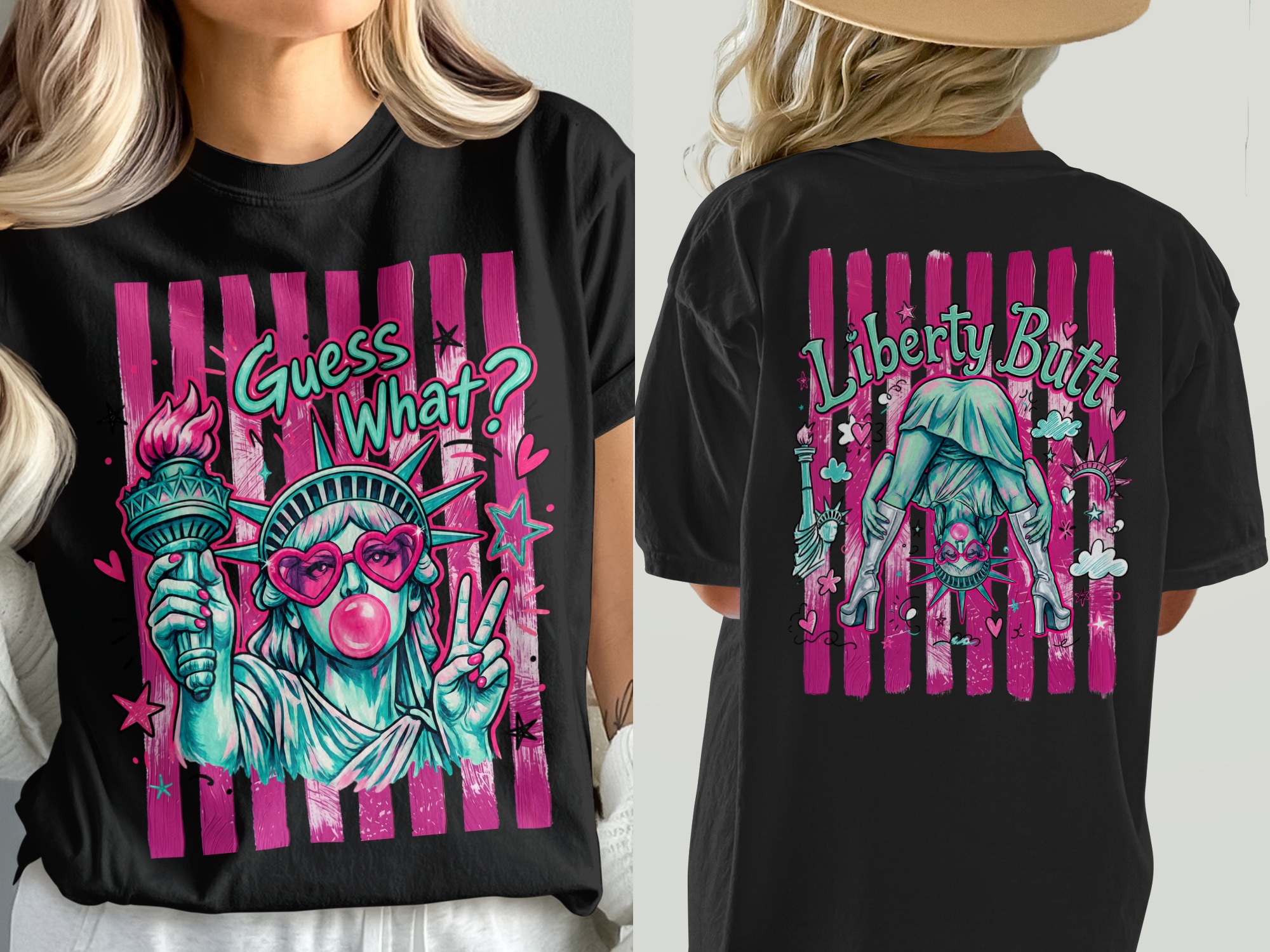 Lady Liberty Comfort Colors® T-Shirt, Guess What? Pop Art Bubble Gum Peace Sign Tee, Patriotic Y2K 4th of July Graphic Shirt, Fun Gift - Image 5