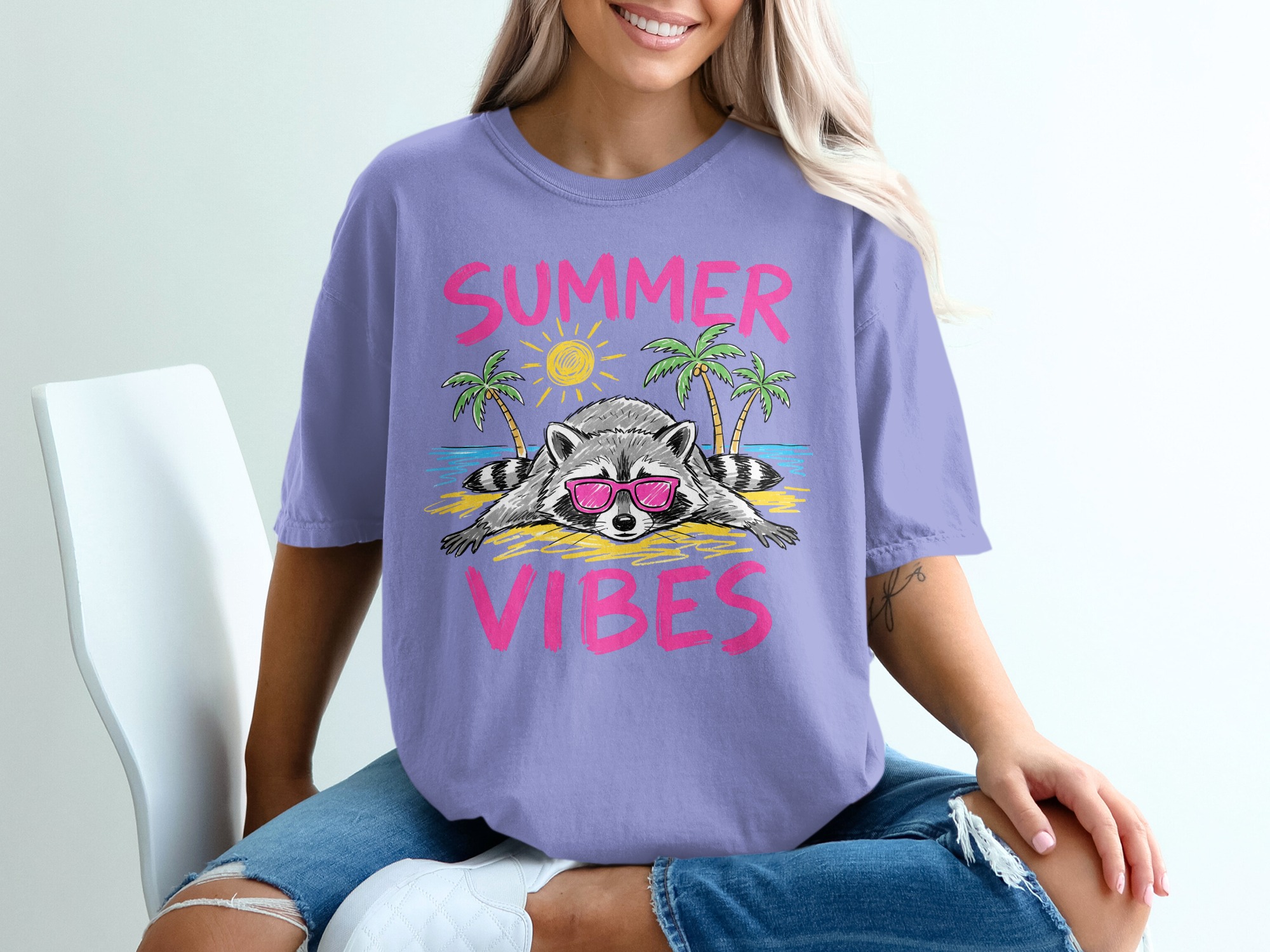 Comfort Colors® Summer Vibes Raccoon T-Shirt, Beach Vacation Tee, Relaxed Animal Lover Shirt, Fun Summer Graphic Top - Image 18