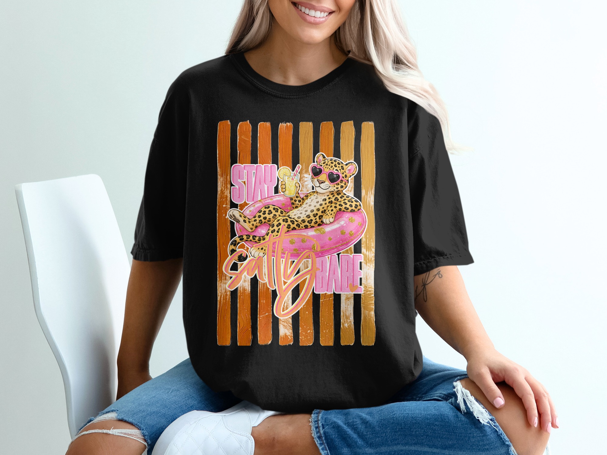 Comfort Colors® Stay Salty Babe T-Shirt, Leopard Print Summer Vacation Tee, Funny Beach Graphic Shirt, Women's Animal Print Gift - Image 8