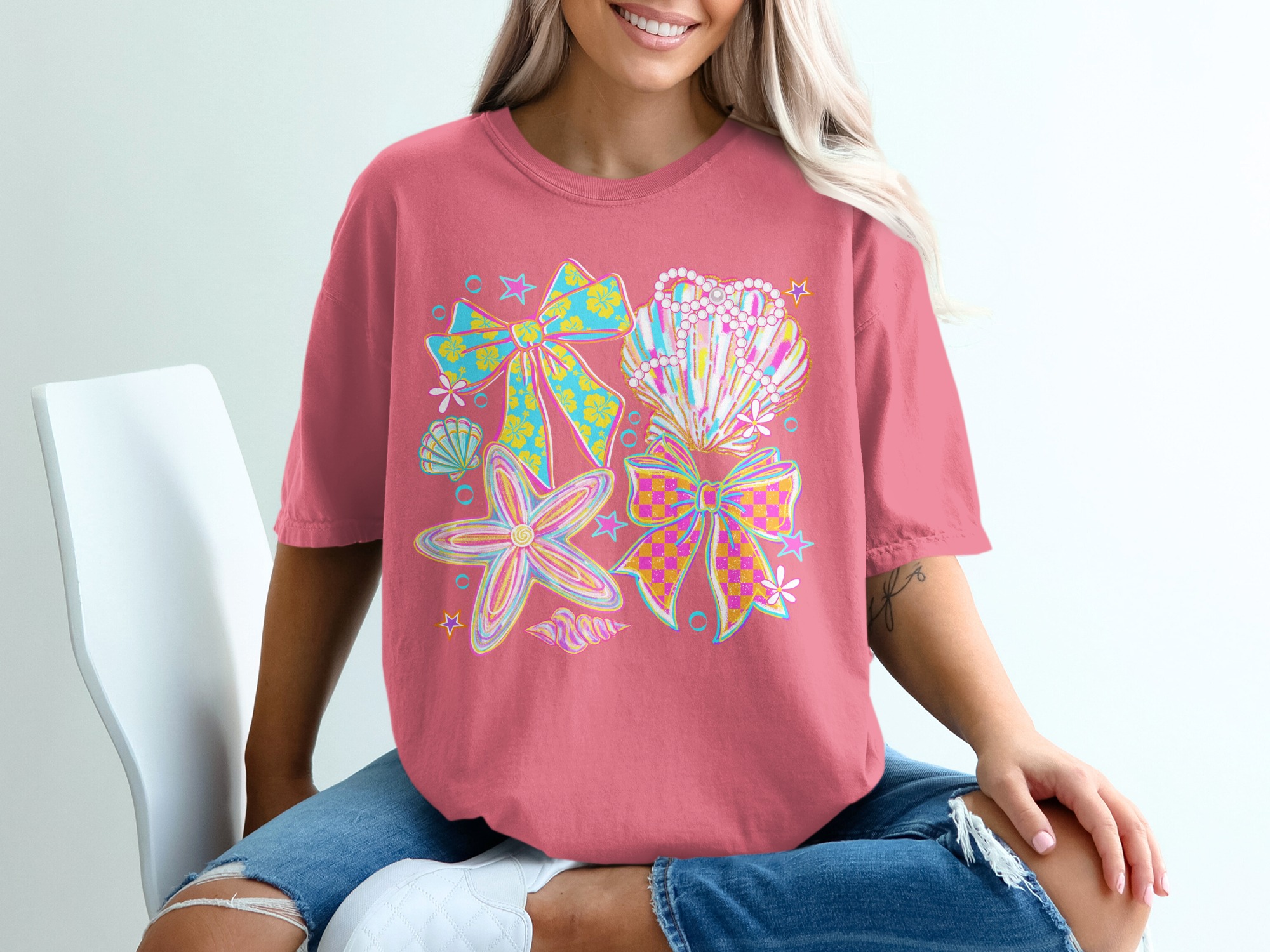 Comfort Colors® Coquette Seashell Bow T-Shirt, Y2K Beachy Aesthetic, Preppy Summer Top, Vacation Girl Tee, Gift for Her - Image 16