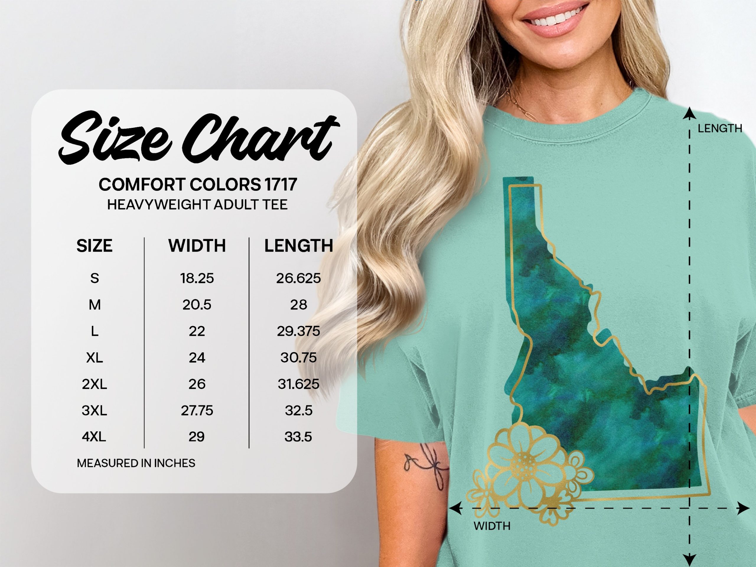 Idaho Watercolor T-Shirt, Faux Gold Floral Idaho State Outline Tee, Nature Lover Gift, Women's Idaho Souvenir Shirt, Rustic Chic Graphic Tee - Image 5