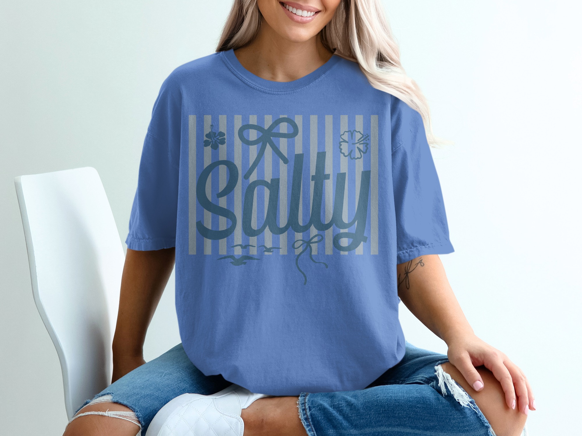 Salty T-Shirt, Beach Vacation Mode Tee, Coastal Stripe Graphic Shirt, Nautical Summer Ocean Lover Gift for Her, Beachy Top - Image 20