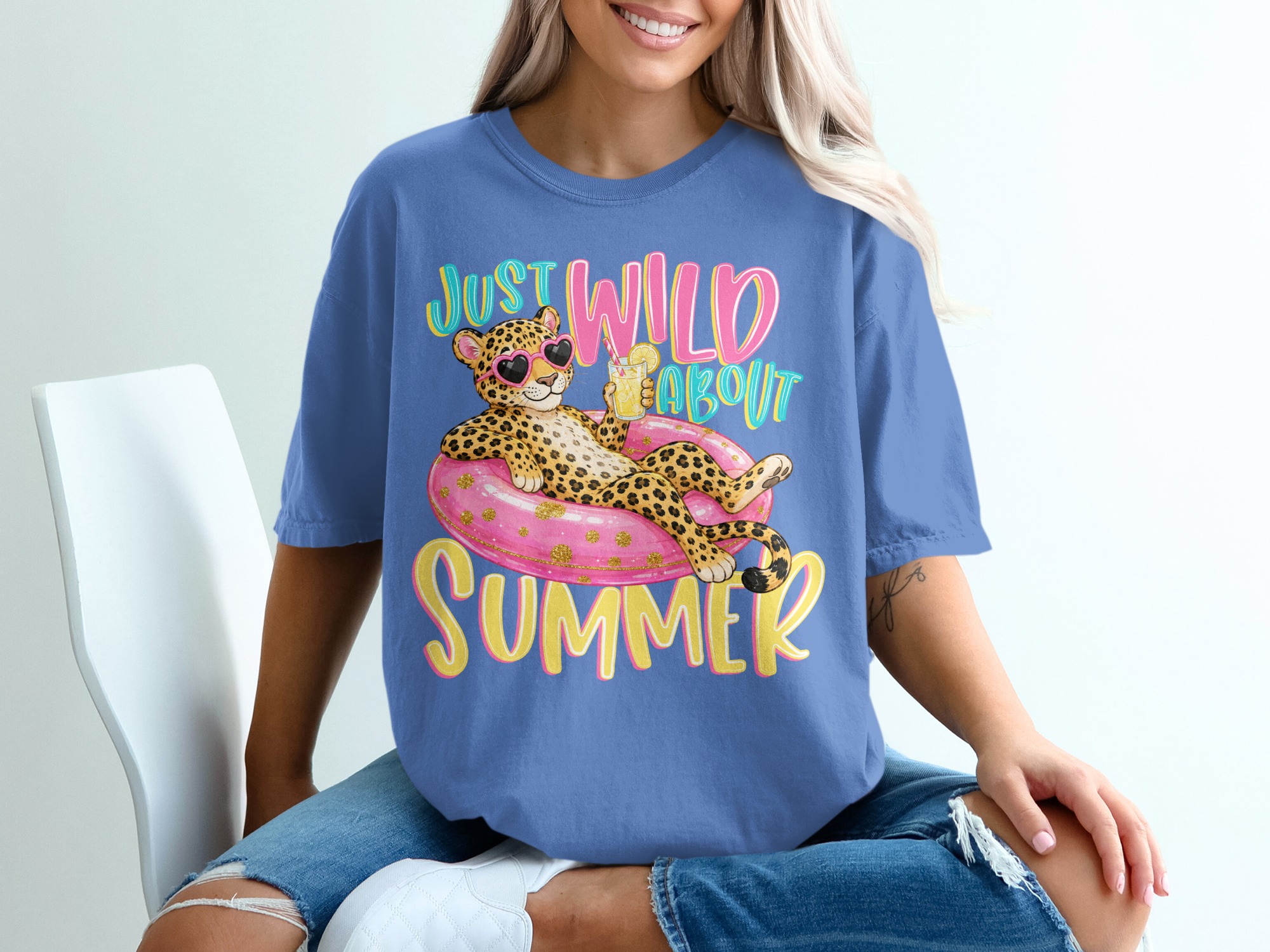 Just Wild About Summer T-Shirt, Cute Leopard Print Vacation Tee, Fun Cheetah Pool Float Shirt, Y2K Summer Vibes Gift for Her - Image 20