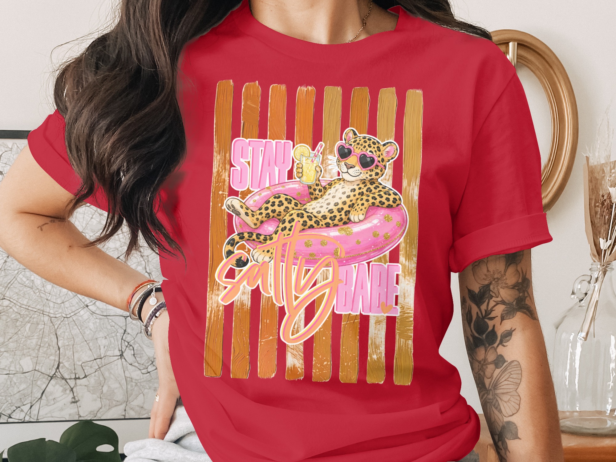 Comfort Colors® Stay Salty Babe T-Shirt, Leopard Print Summer Vacation Tee, Funny Beach Graphic Shirt, Women's Animal Print Gift - Image 4