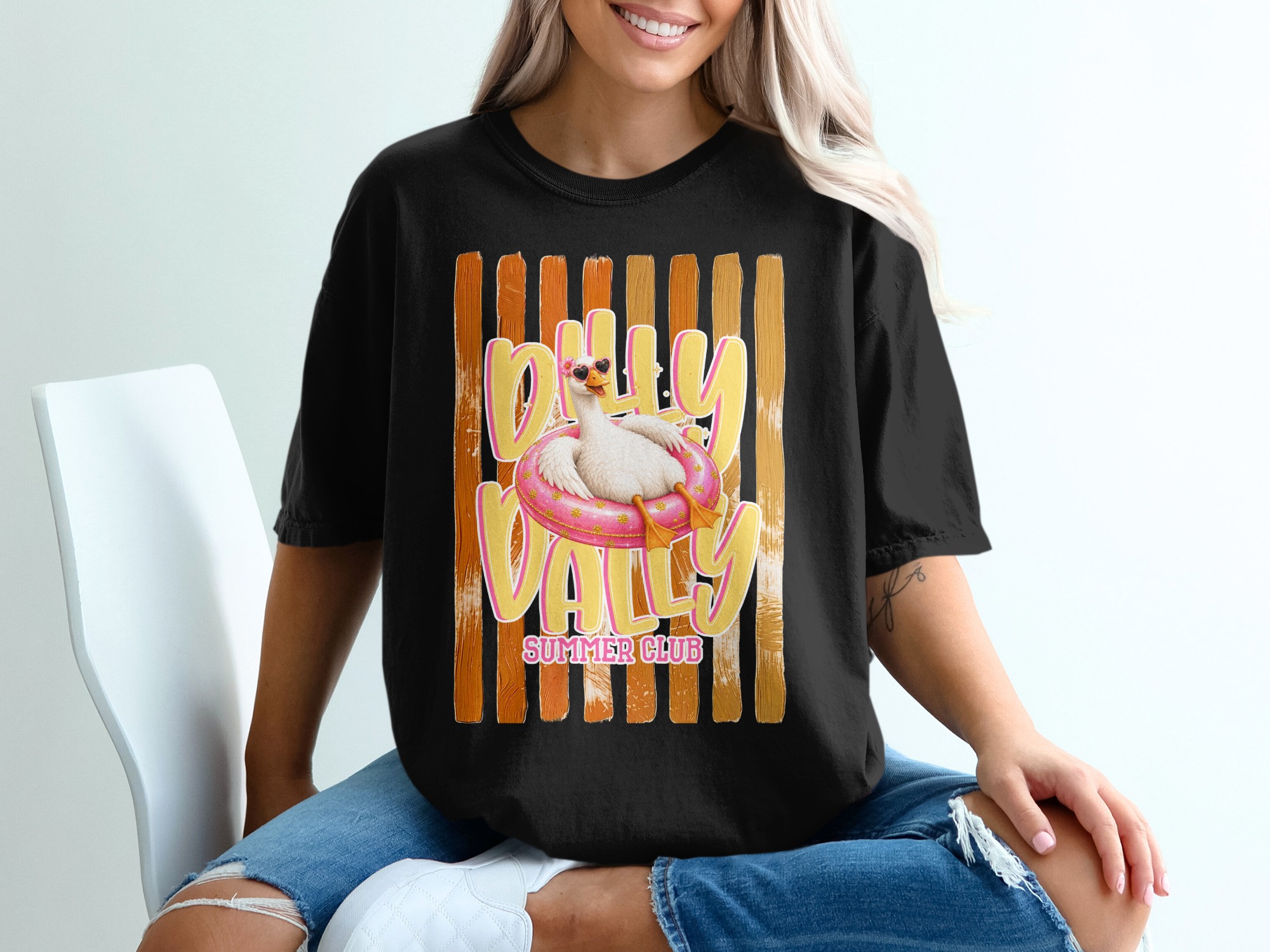 Comfort Colors® Dilly Dally Summer Club T-Shirt, Funny Duck Float Tee, Whimsical Summer Vacation Shirt, Relaxed Animal Lover Gift - Image 8