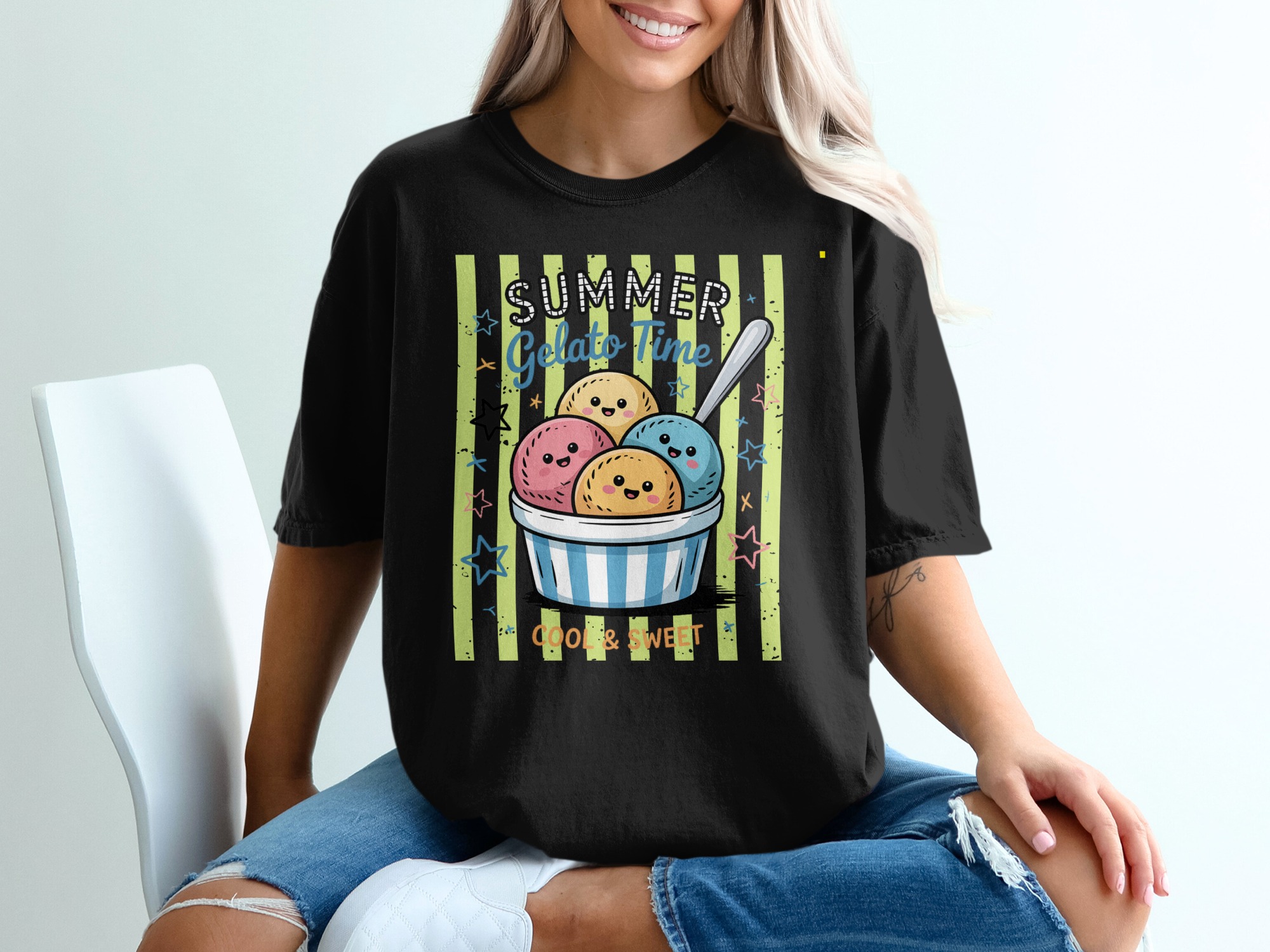 Comfort Colors® Summer Gelato Time T-Shirt, Cute Ice Cream Scoop Shirt, Kawaii Dessert Lover Tee, Foodie Vacation Gift, Sweet Apparel - Image 8