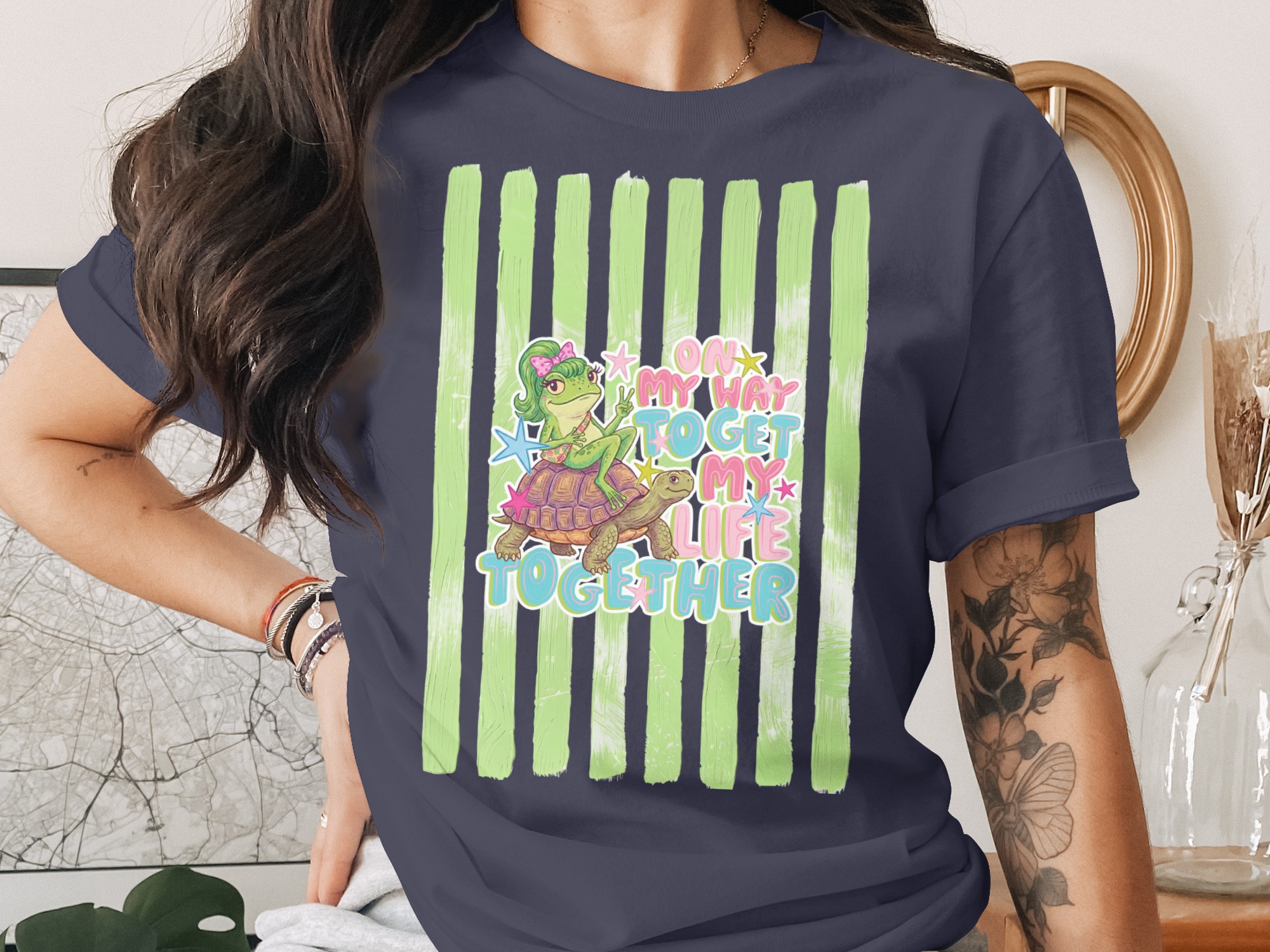 Comfort Colors® 'On My Way To Get My Life Together' Frog & Turtle T-Shirt, Funny Relatable Quote Tee, Whimsical Animal Gift for Friend - Image 3