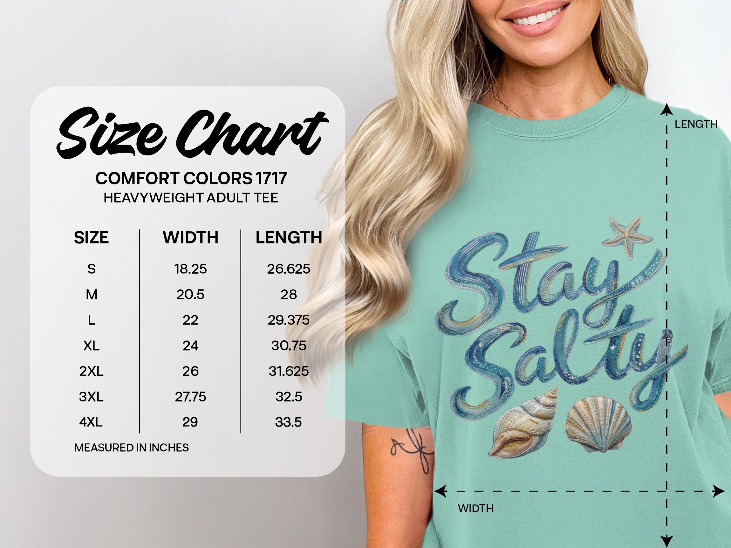 Stay Salty T-Shirt, Beach Lover Gift, Coastal Ocean Tee with Faux Fabric Texture Design, Summer Vacation Apparel, Nautical Sea Shell - Image 4