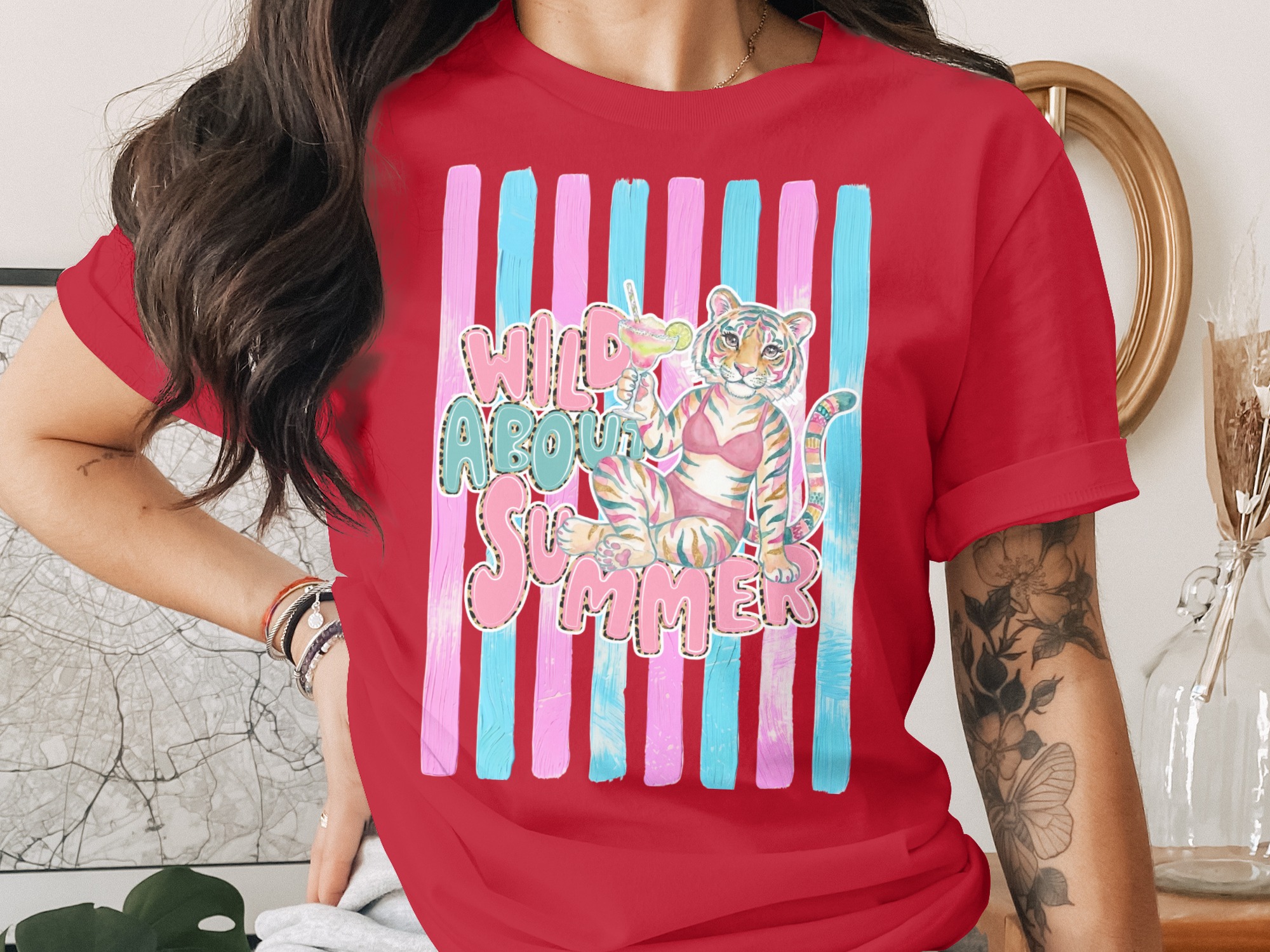 Comfort Colors ® Wild About Summer T-Shirt, Pink Leopard Print Tiger Margarita Tee, Watercolor Summer Vacation Shirt, Trendy Beach Party Top - Image 4