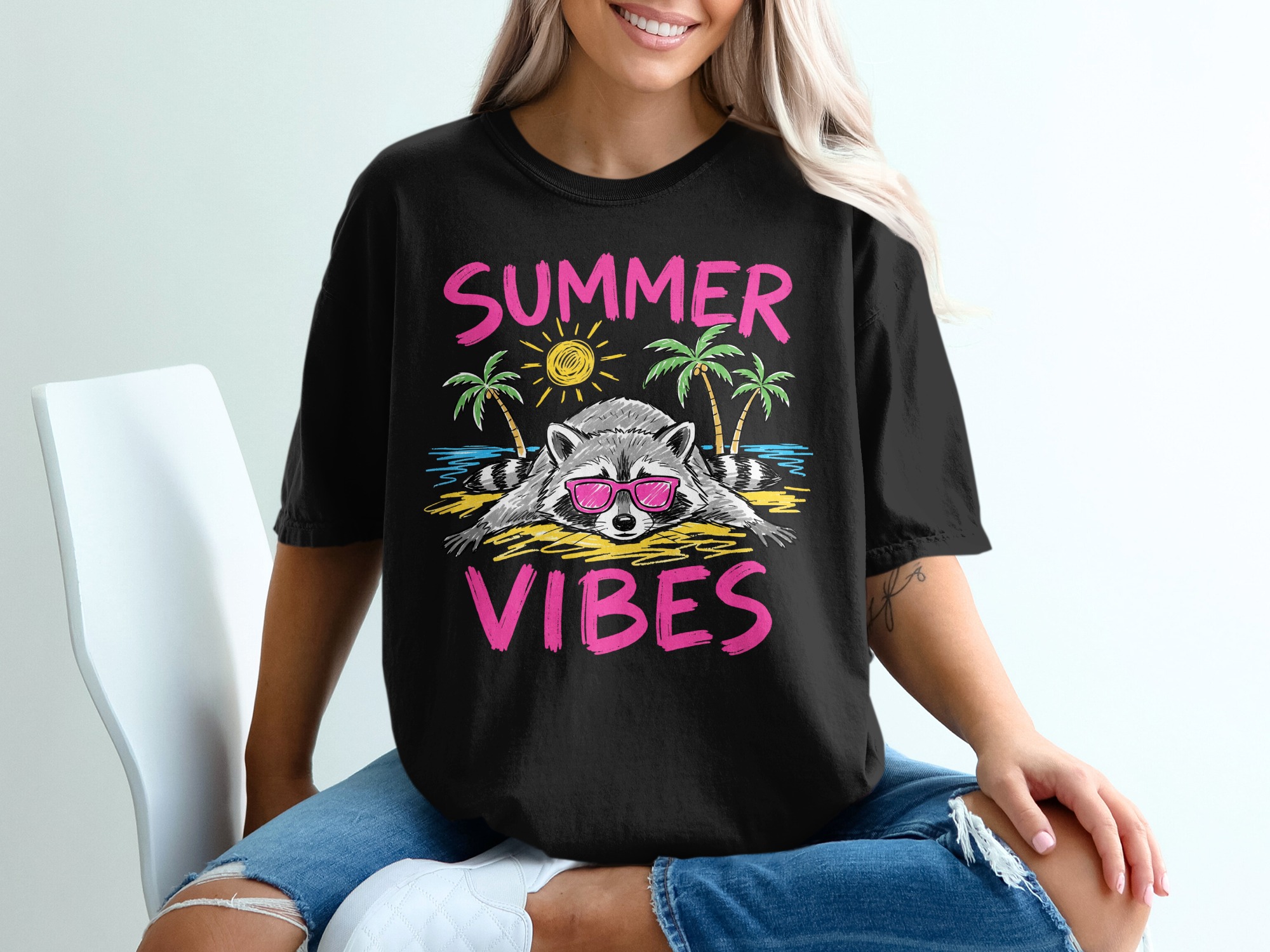 Comfort Colors® Summer Vibes Raccoon T-Shirt, Beach Vacation Tee, Relaxed Animal Lover Shirt, Fun Summer Graphic Top - Image 8