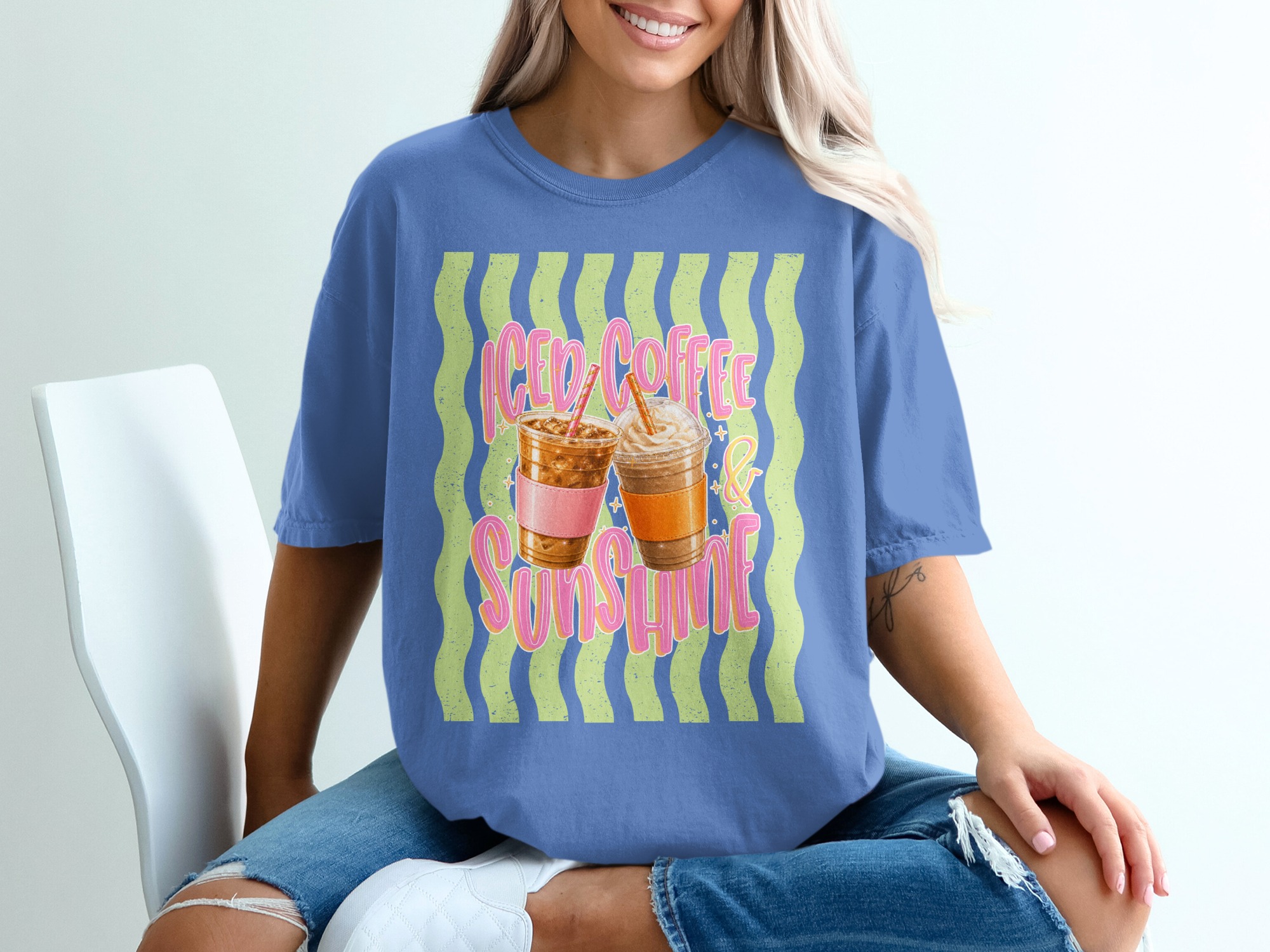 Comfort Colors® Iced Coffee Sunshine T-Shirt, Coffee Lover Tee, Summer Vibes Shirt, Cute Graphic Tee for Her, Positive Aesthetic Top - Image 20