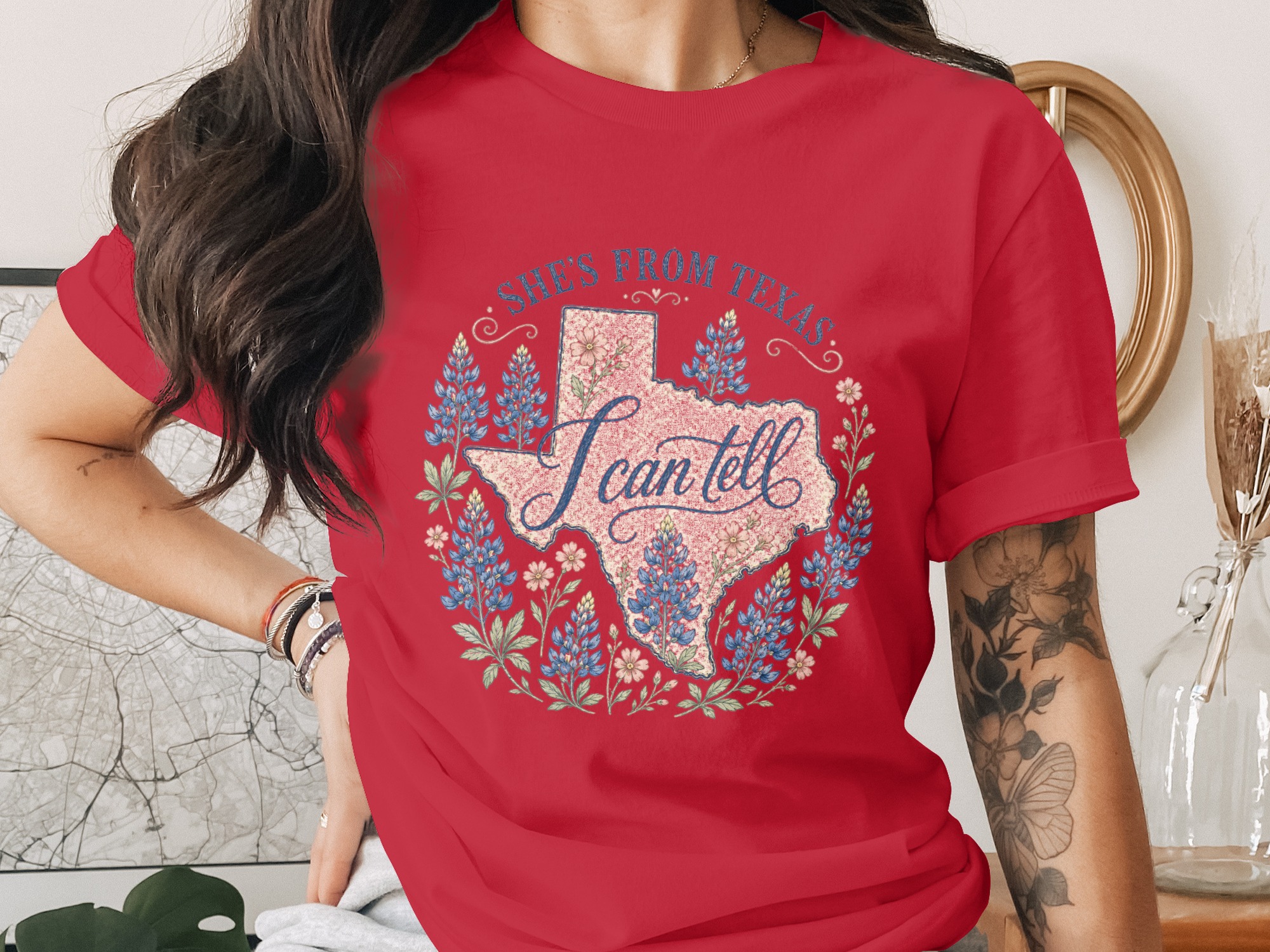 She's From Texas T-Shirt, Bluebonnet Texas State Pride Shirt for Women, Southern Texas Girl Gift, Texas Lover Tee - Image 4