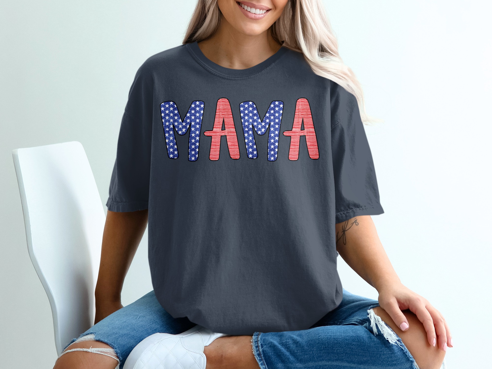Patriotic Mama T-Shirt, American Flag Mama Shirt, Distressed Flag Mom Tee, 4th of July Mother's Day Gift for Her, USA Mom Life Apparel - Image 12