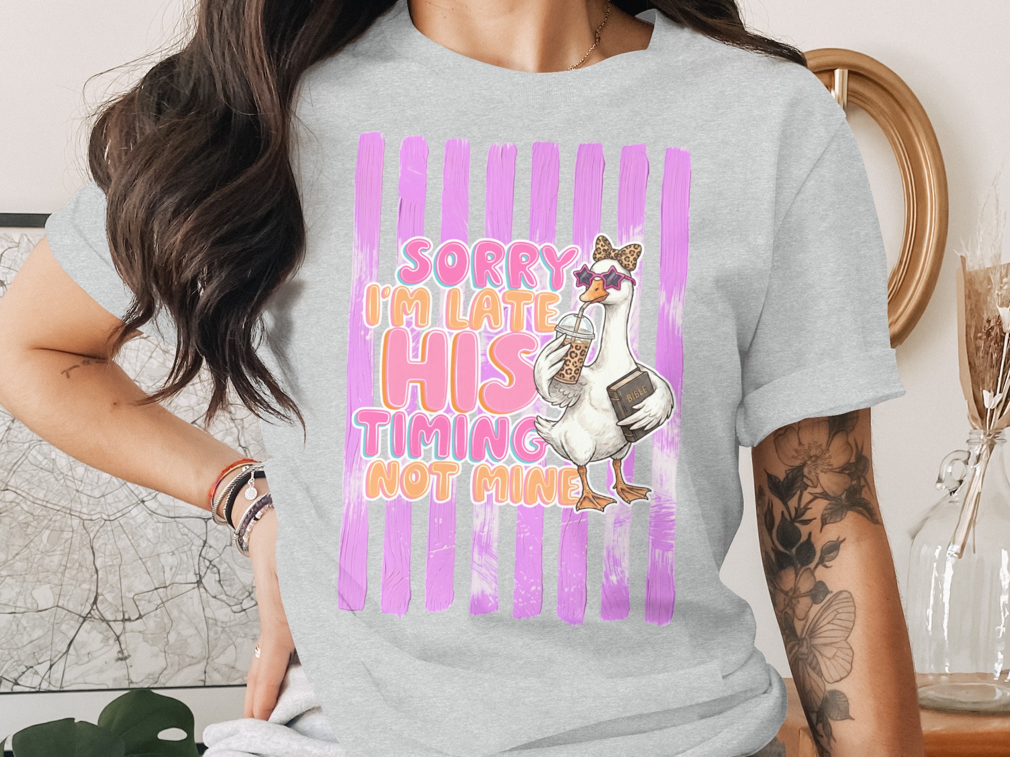 Comfort Colors® Funny Goose T-Shirt, 'His Timing Not Mine' Sarcastic Tee, Trendy Coffee Lover Gift, Humorous Animal Graphic Shirt - Image 2