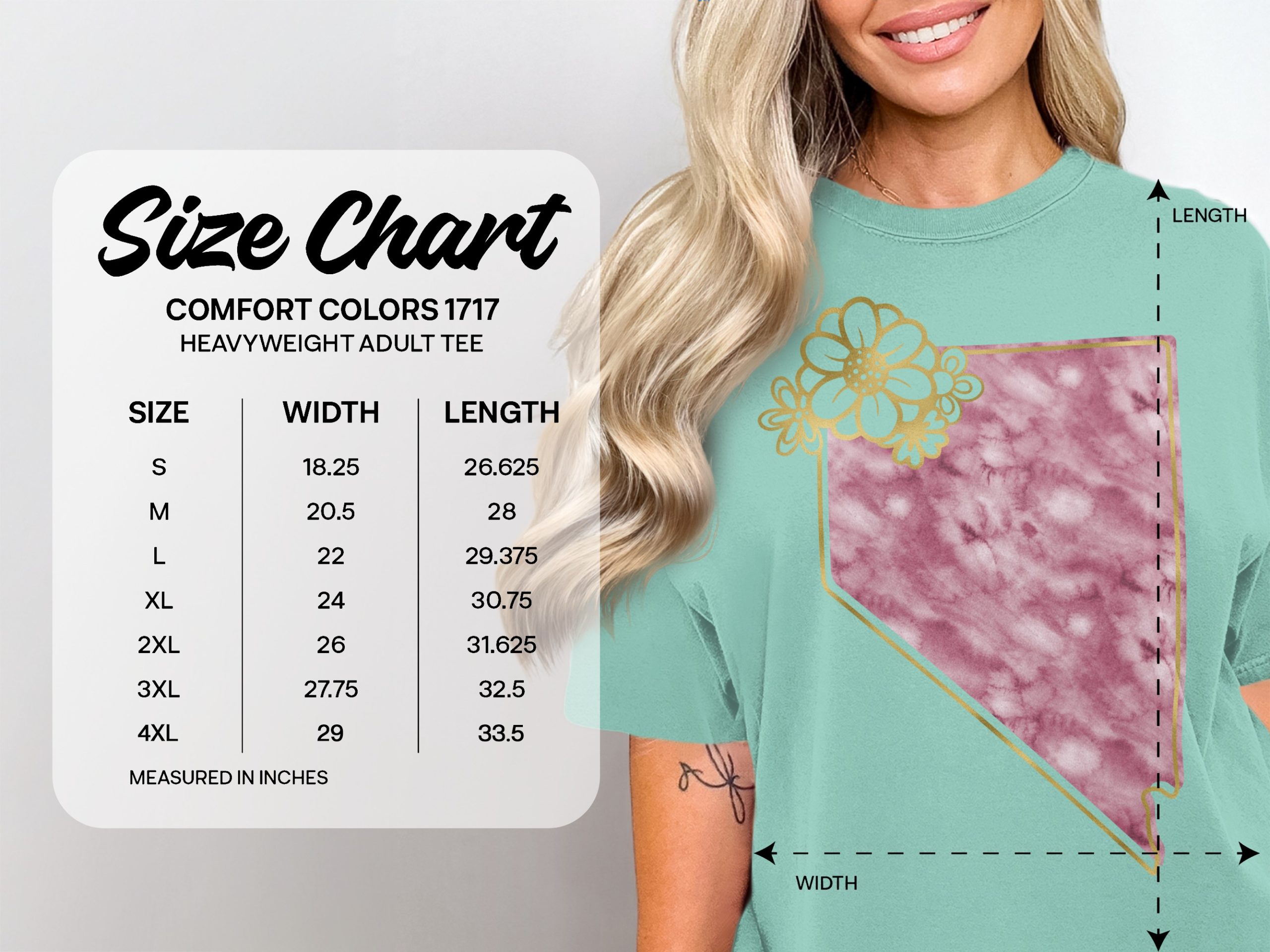 Nevada Outline T-Shirt | Pink Watercolor Nevada State Tee with Faux Gold Floral Design | Stylish Nevada Gift for Her, Travel Souvenir - Image 5