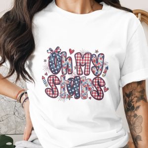 Oh My Stars Patriotic T-Shirt, Faux Patchwork Americana Tee, Fourth of July Celebration Top, Memorial Day Gift, Women's Summer Outfit