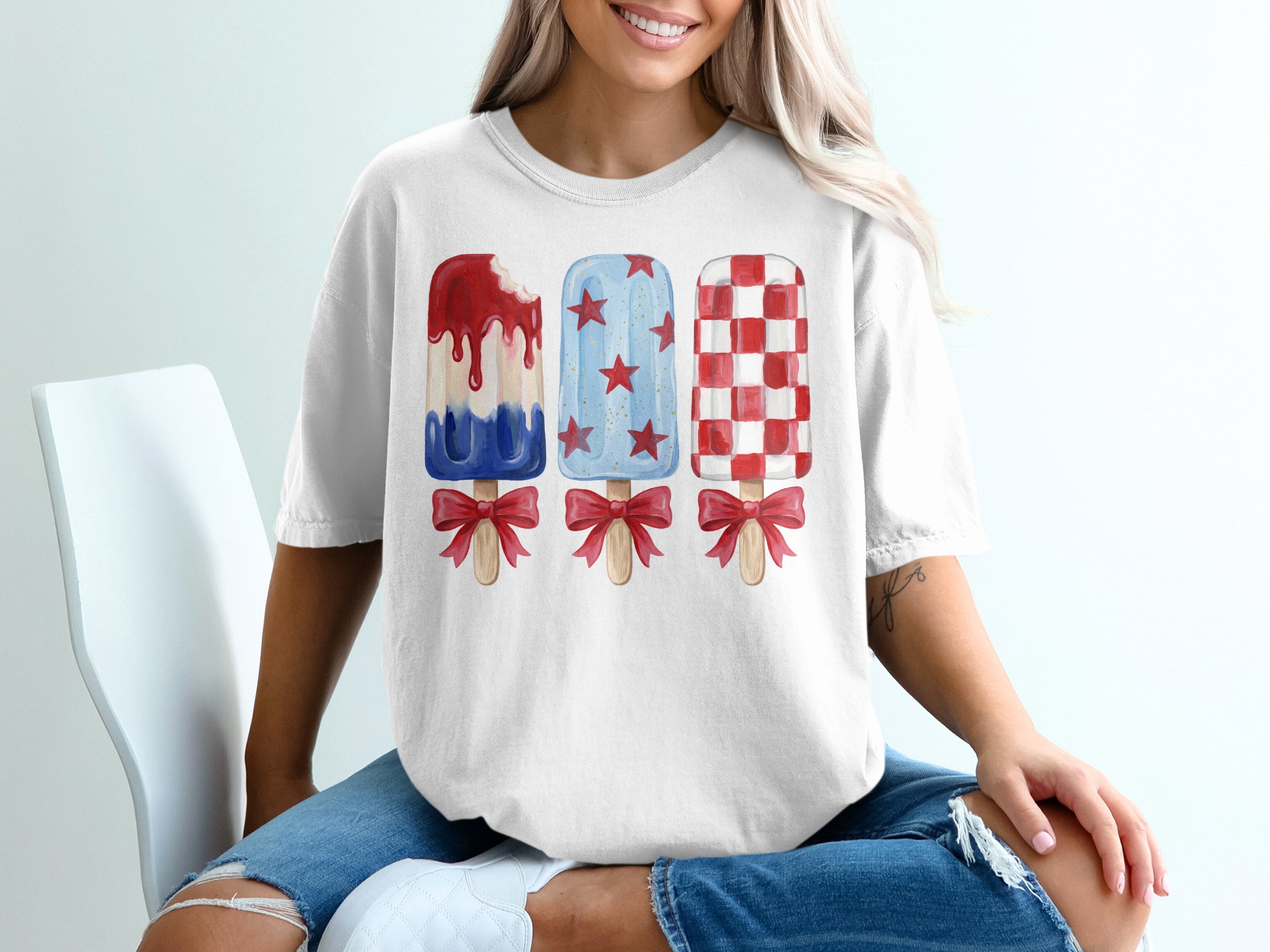 Patriotic Popsicle Comfort Colors ® T-Shirt, Fourth of July Ice Pop Tee, Summer USA Dessert Shirt, Red White Blue Americana Holiday Graphic