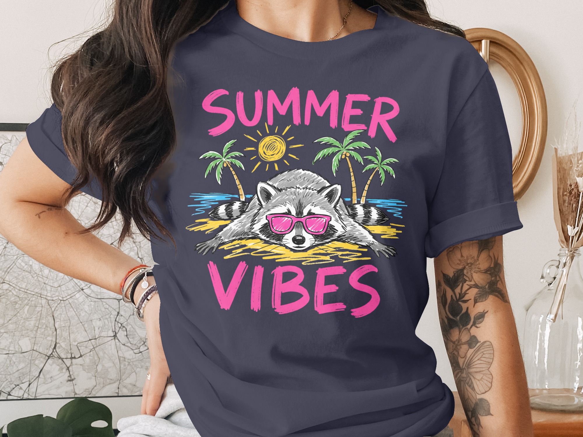 Comfort Colors® Summer Vibes Raccoon T-Shirt, Beach Vacation Tee, Relaxed Animal Lover Shirt, Fun Summer Graphic Top - Image 3