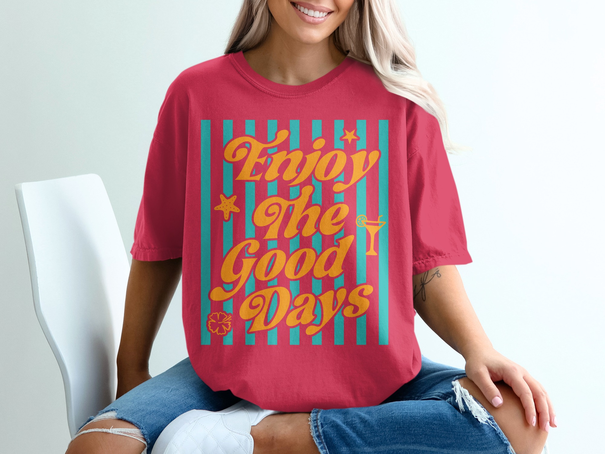 Enjoy The Good Days T-Shirt | Retro Summer Beach Vacation Tee | Positive Coastal Vibe Graphic Top | Gift for Her - Image 14