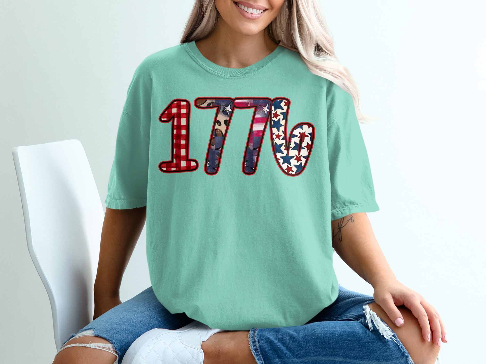 1776 Patriotic T-Shirt, Fourth of July America Tee, Distressed Americana Design, Independence Day Buffalo Plaid Leopard Print - Image 10
