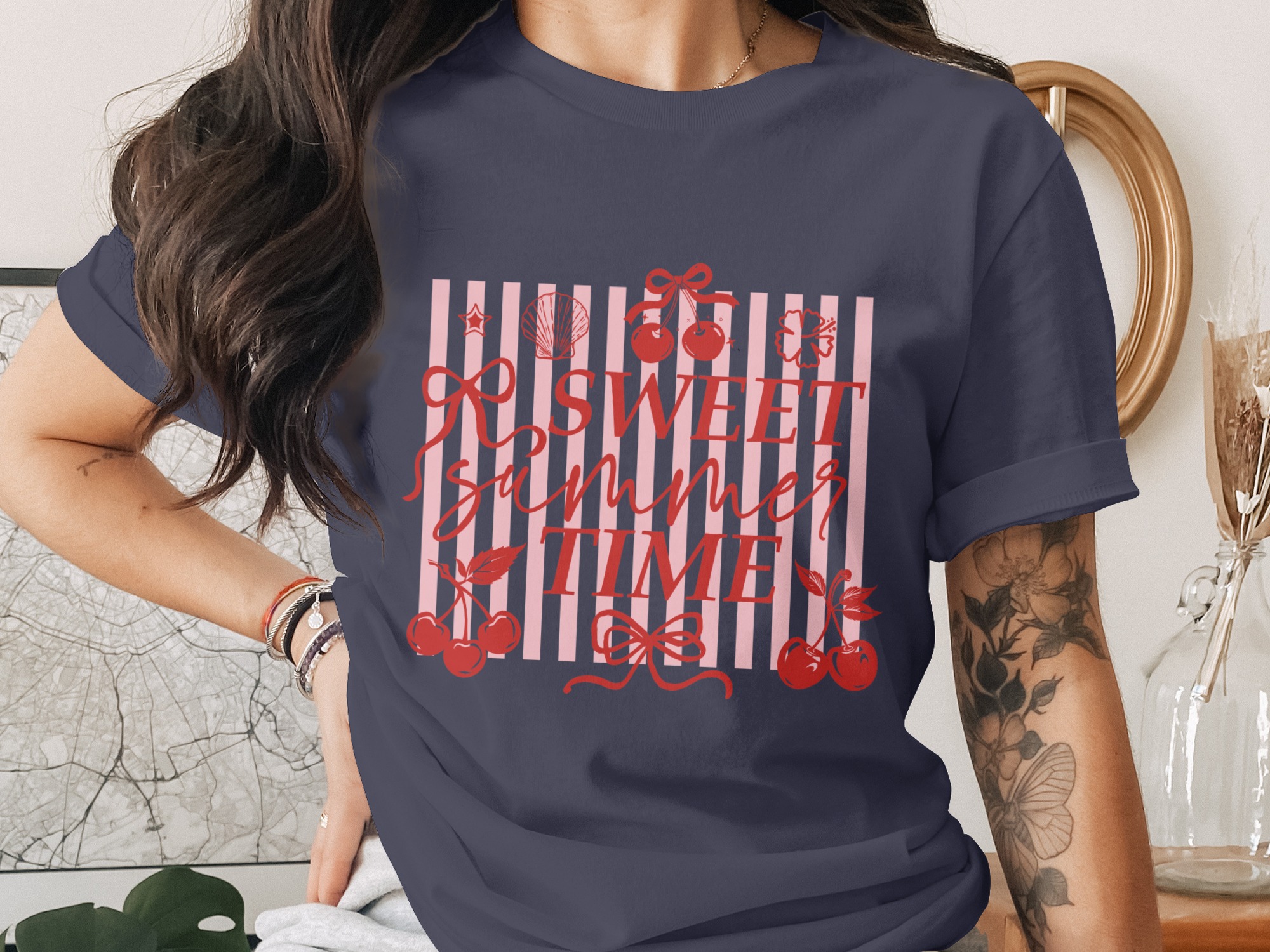 Sweet Summer Time Cherry T-Shirt, Retro Summer Vacation Tee, Cute Coquette Aesthetic Beach Vibes Shirt, Gift For Her - Image 3