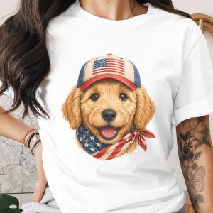 Patriotic Golden Retriever Puppy Flag T-Shirt
