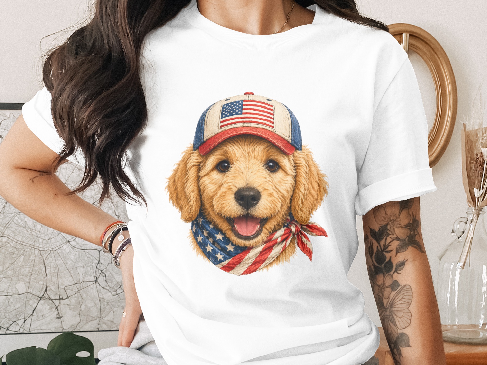 Patriotic Golden Retriever Puppy Flag T-Shirt