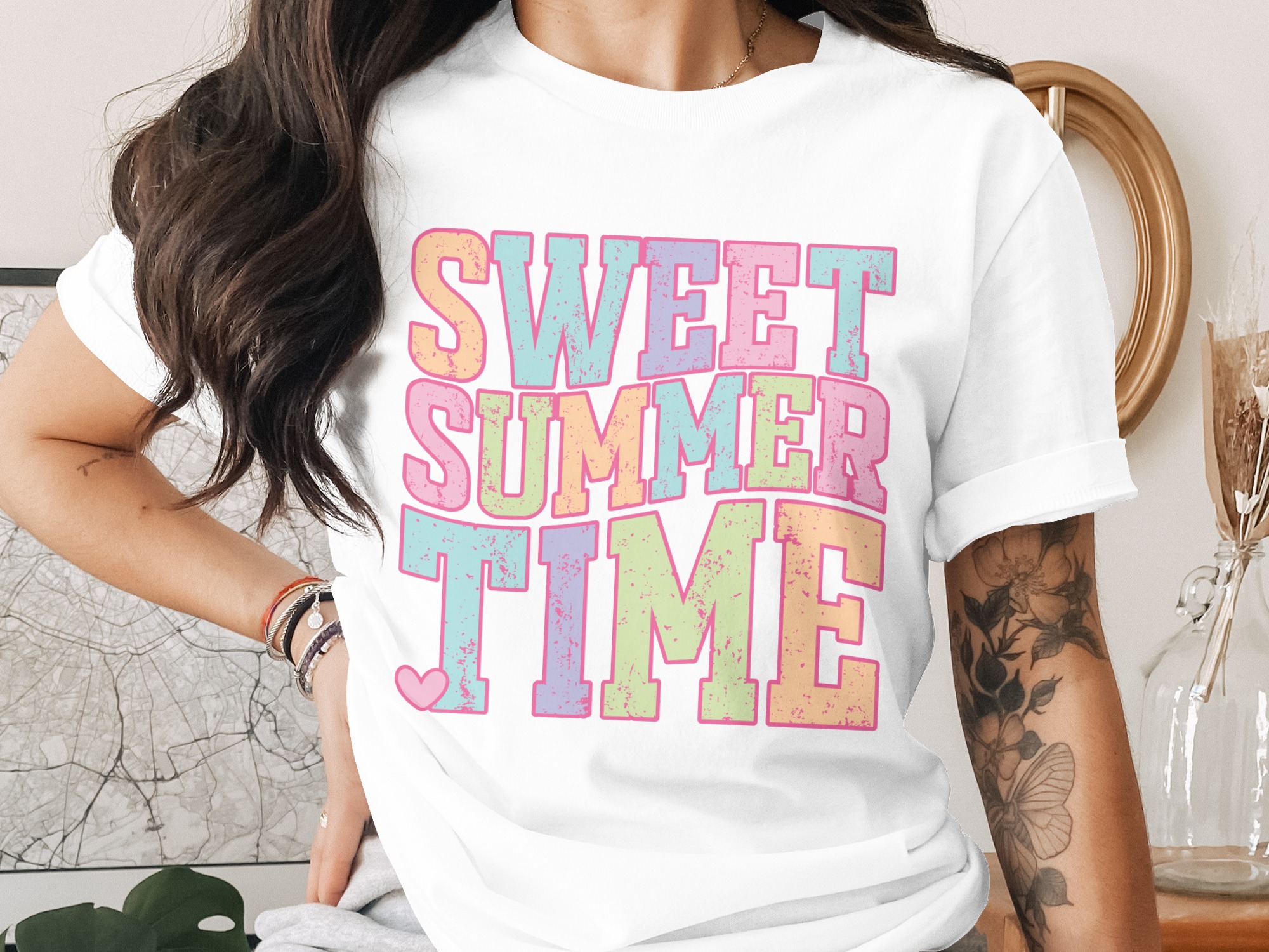 Sweet Summertime T-Shirt | Retro Pastel Graphic Tee | Vintage Summer Vacation Shirt | Distressed Aesthetic Gift For Her