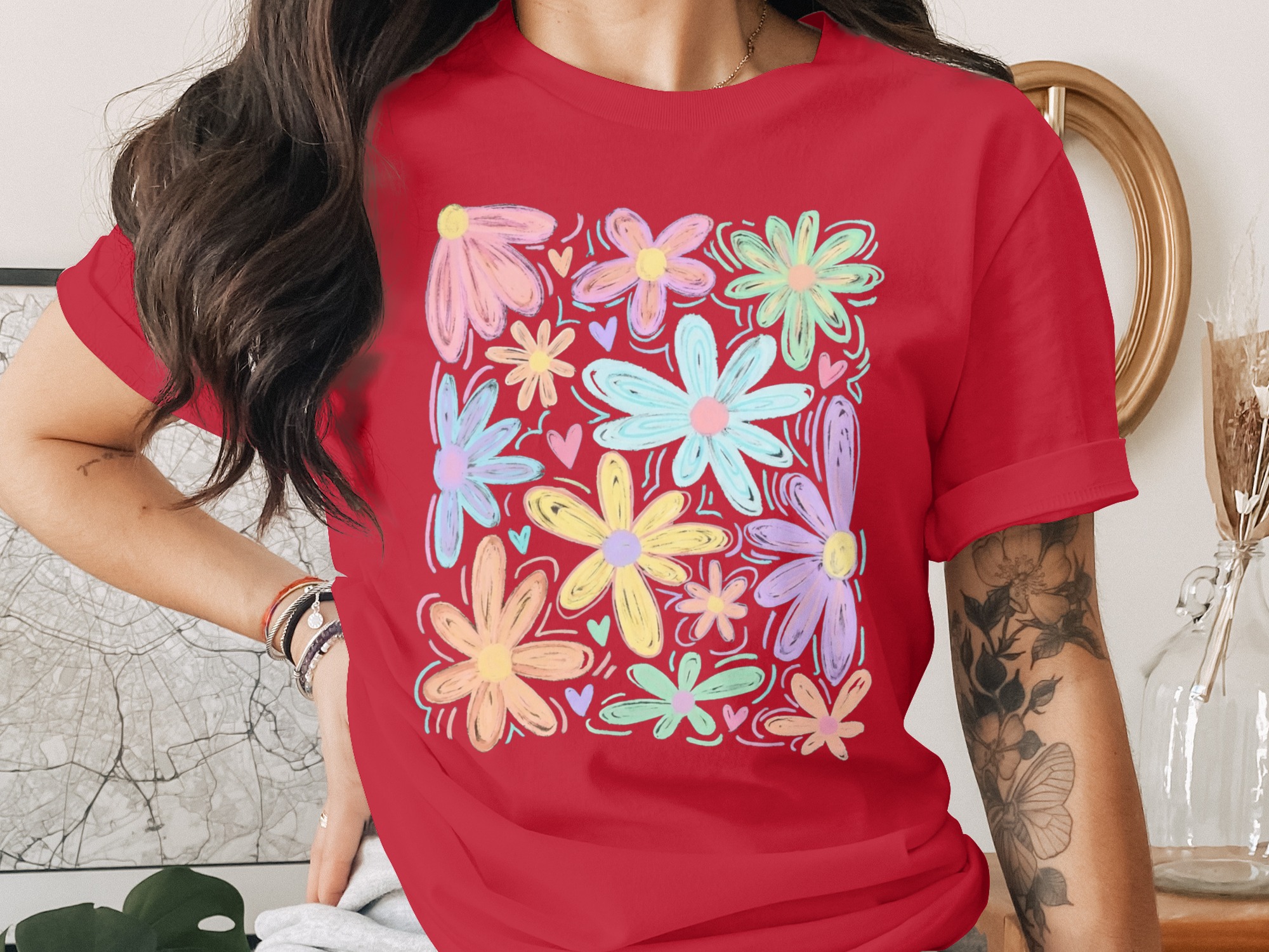 Comfort Colors® Pastel Floral T-Shirt, Whimsical Doodle Flower Tee, Soft Aesthetic Spring Summer Shirt, Happy Boho Gift for Her - Image 4