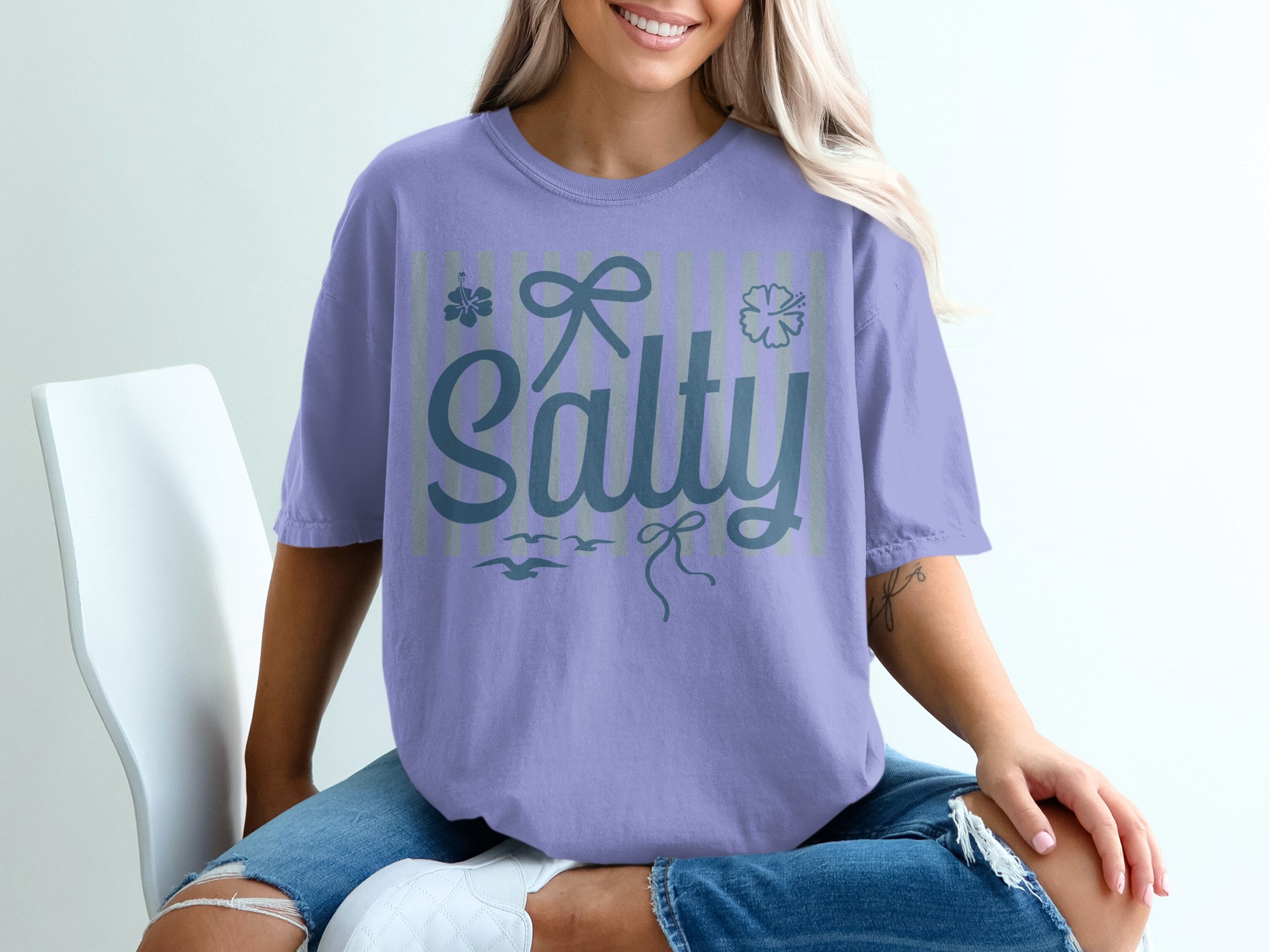 Salty T-Shirt, Beach Vacation Mode Tee, Coastal Stripe Graphic Shirt, Nautical Summer Ocean Lover Gift for Her, Beachy Top - Image 18