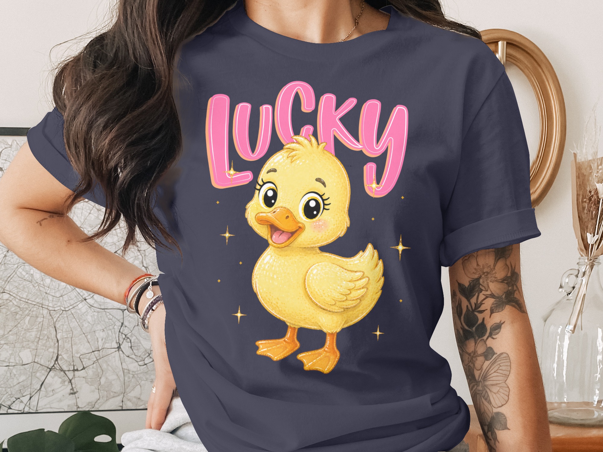 Lucky Duck T-Shirt, Cute Baby Duckling Graphic Tee, Kawaii Animal Shirt, Pink Lucky Top, Positive Vibe Gift - Image 3