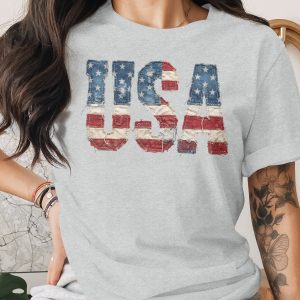 Distressed USA Flag T-Shirt, Patriotic American Tee, Vintage Denim Effect, 4th of July Outfit, Americana Gift