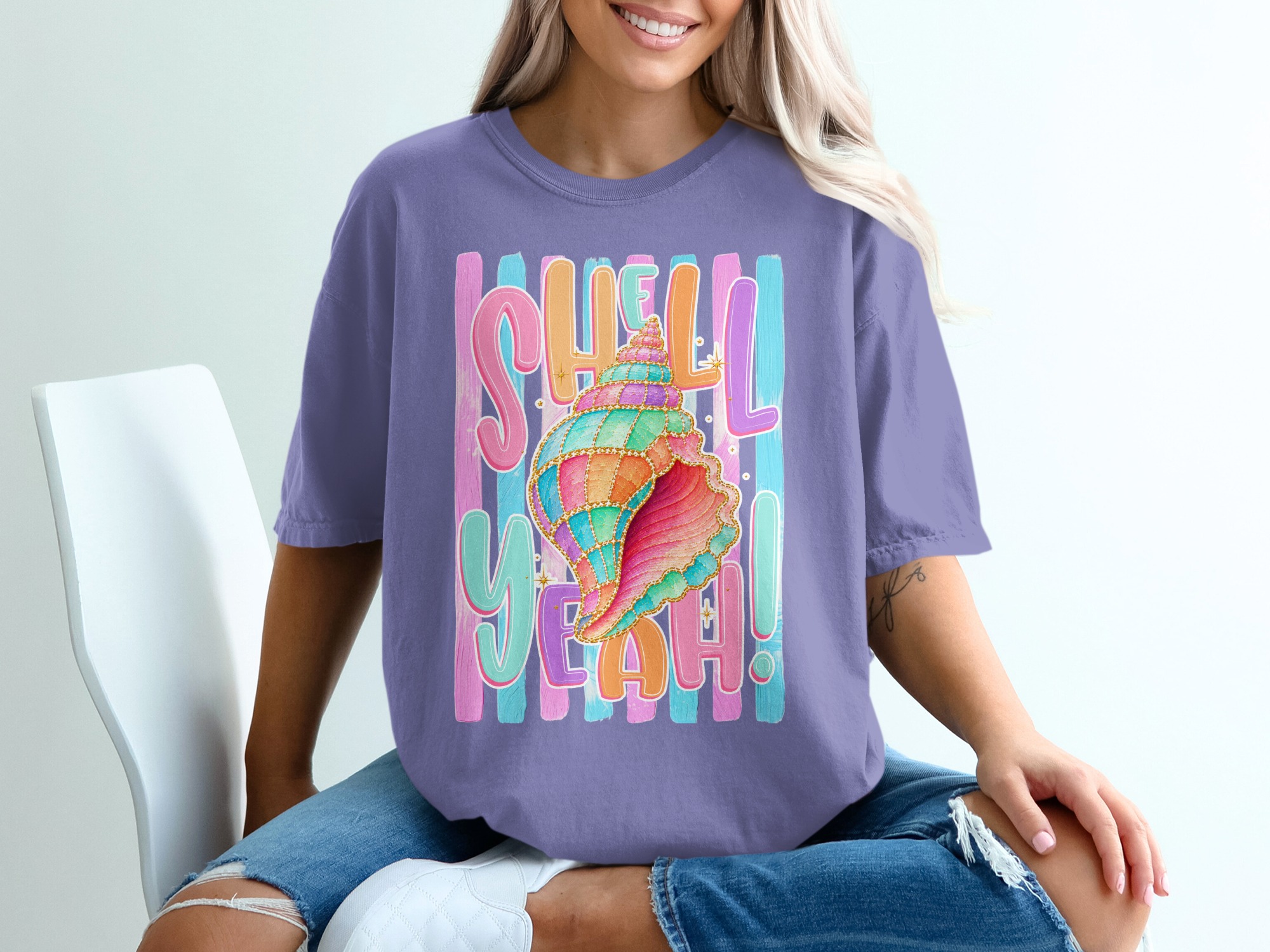 Comfort Colors ® Shell Yeah T-Shirt, Vibrant Seashell Beach Tee, Summer Vacation Coastal Shirt, Preppy Beachy Gift for Her, Fun Ocean Pun - Image 13