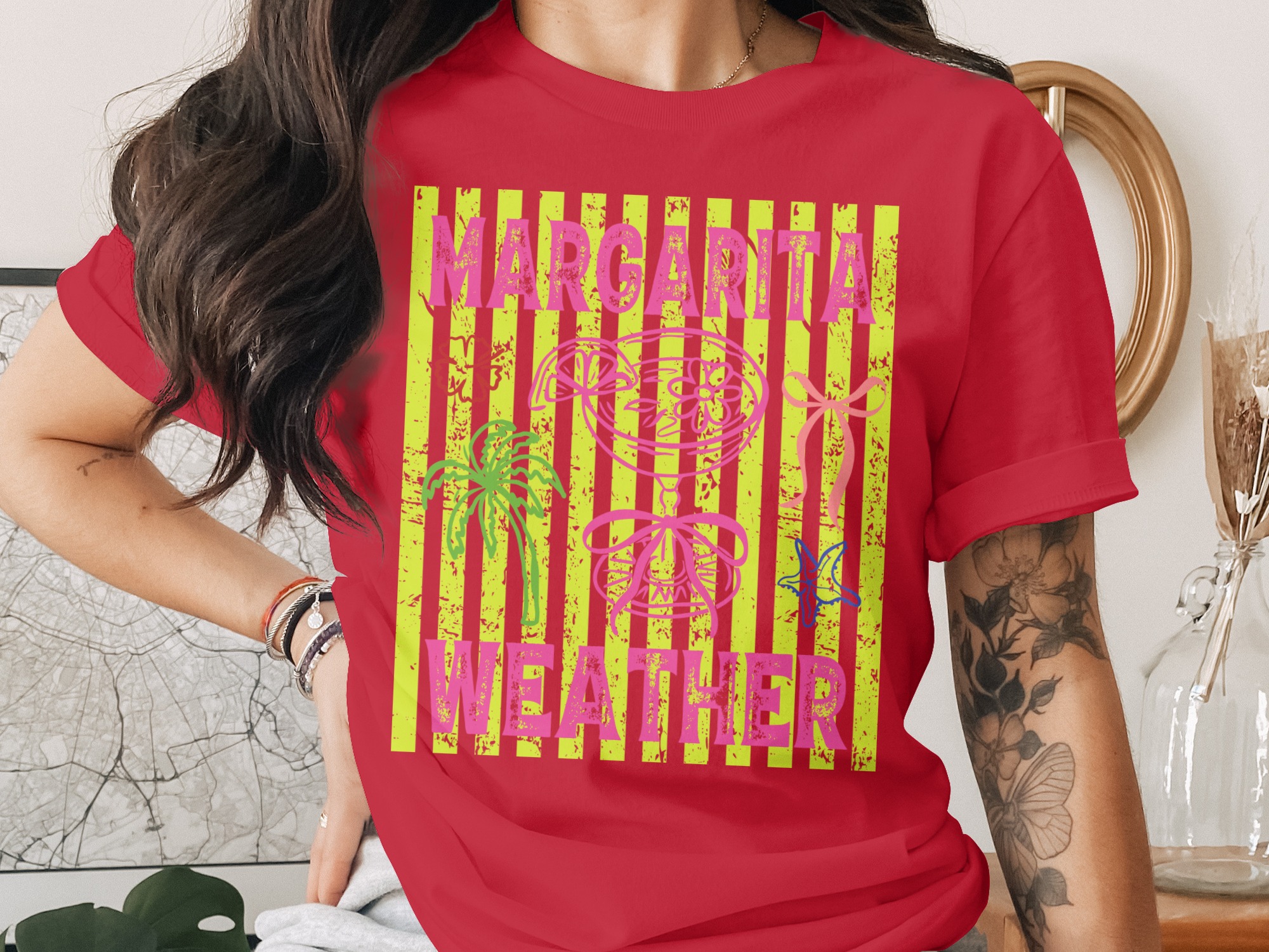 Margarita Weather T-Shirt, Tropical Vacation Beach Party Tee, Girls Trip Outfit, Bright Neon Summer Fun Shirt, Y2K Style Women's Top - Image 4